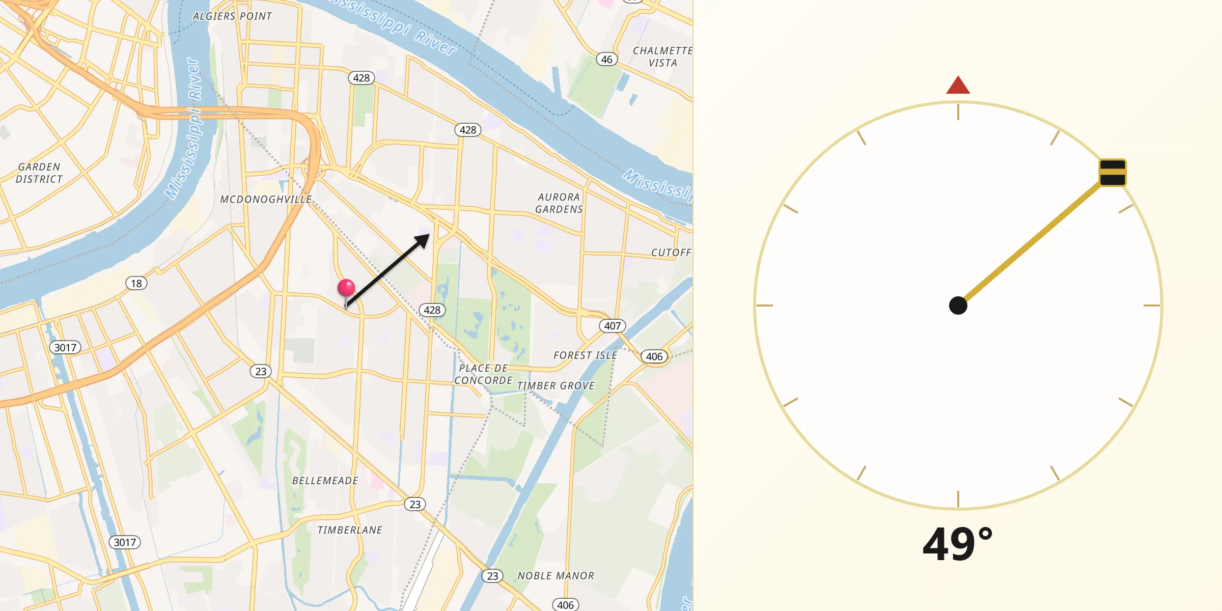 Qibla Direction from Terrytown