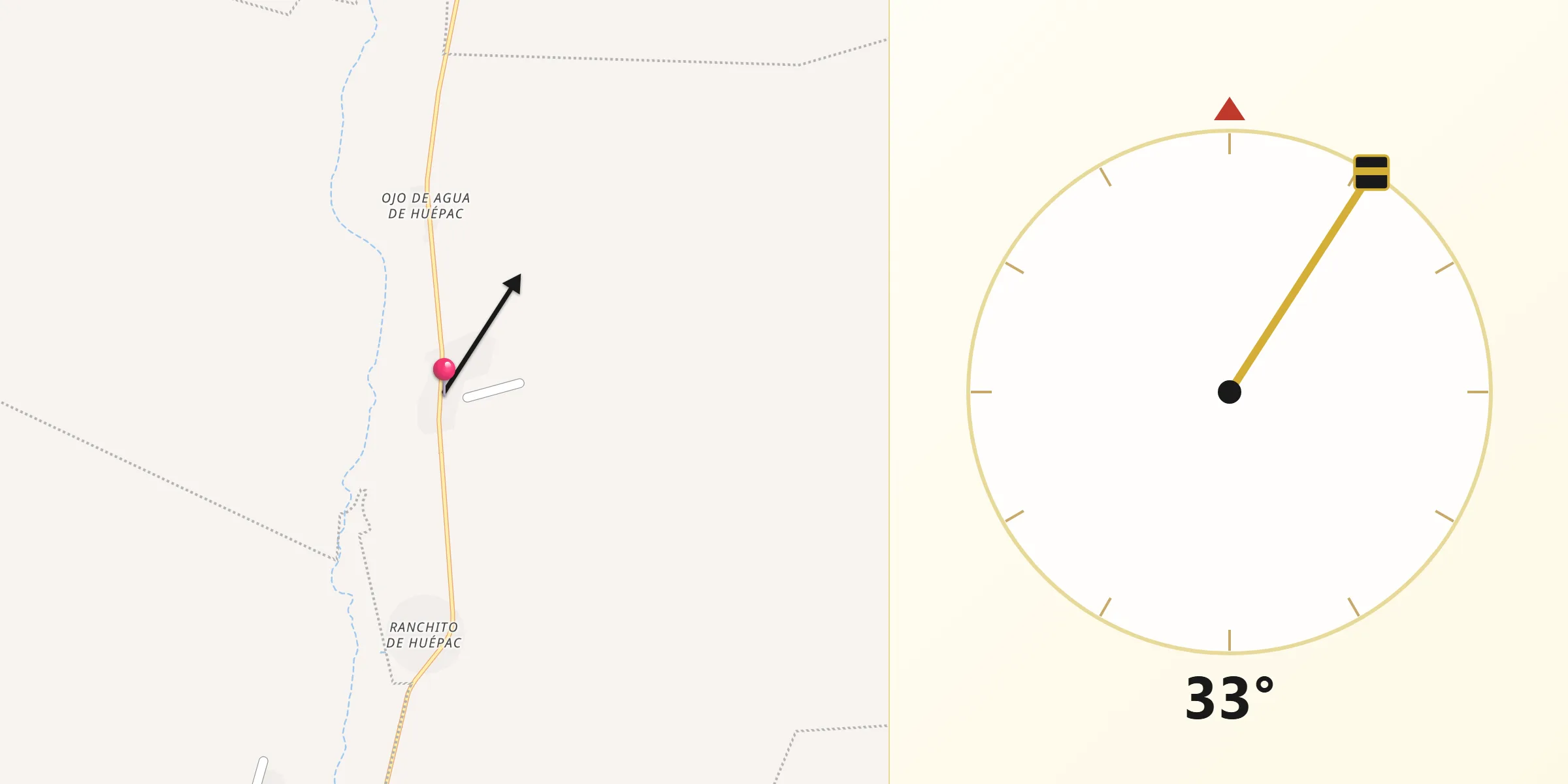 Dirección de la Qibla desde Huépac