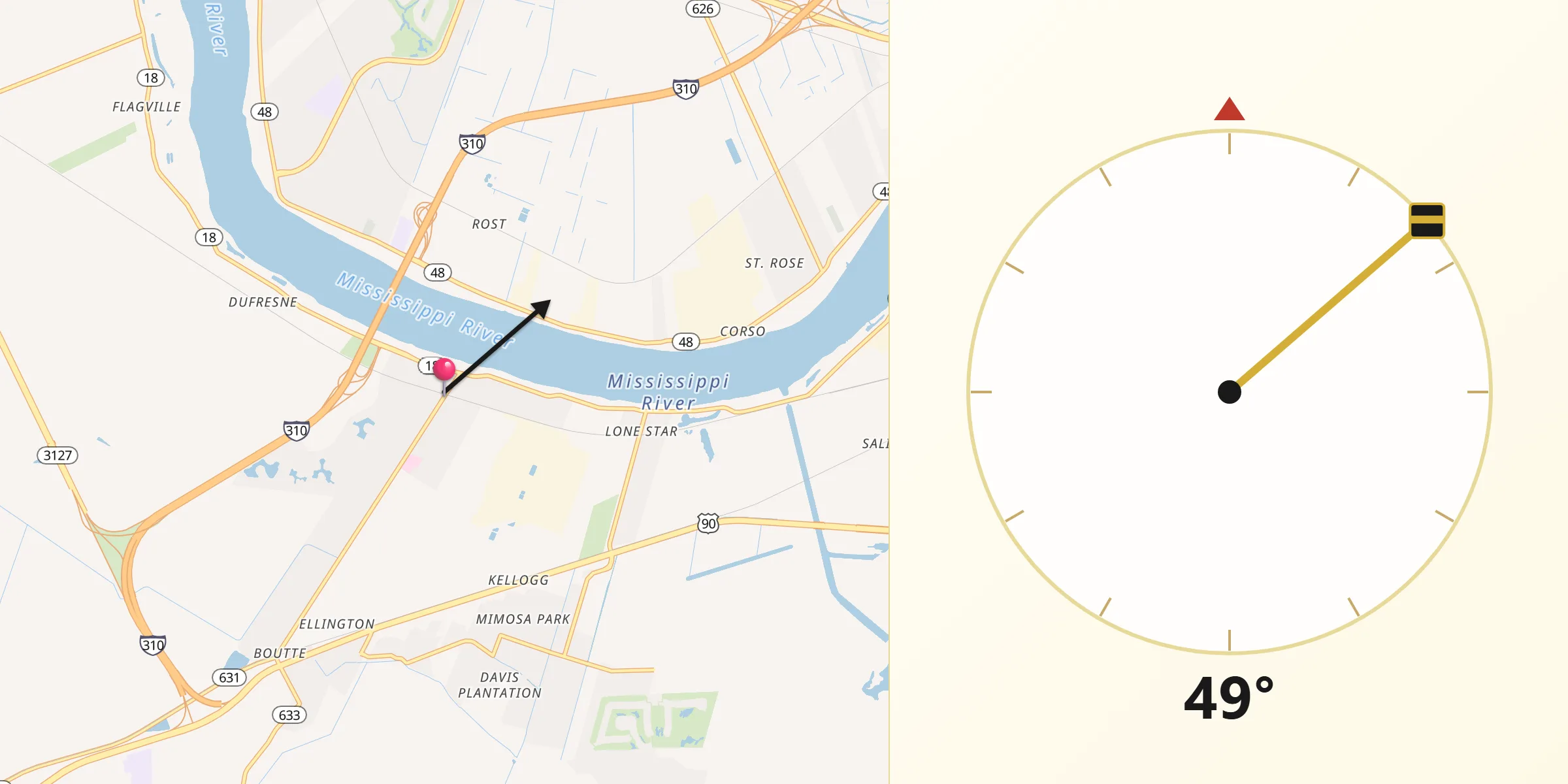Qibla Direction from Luling