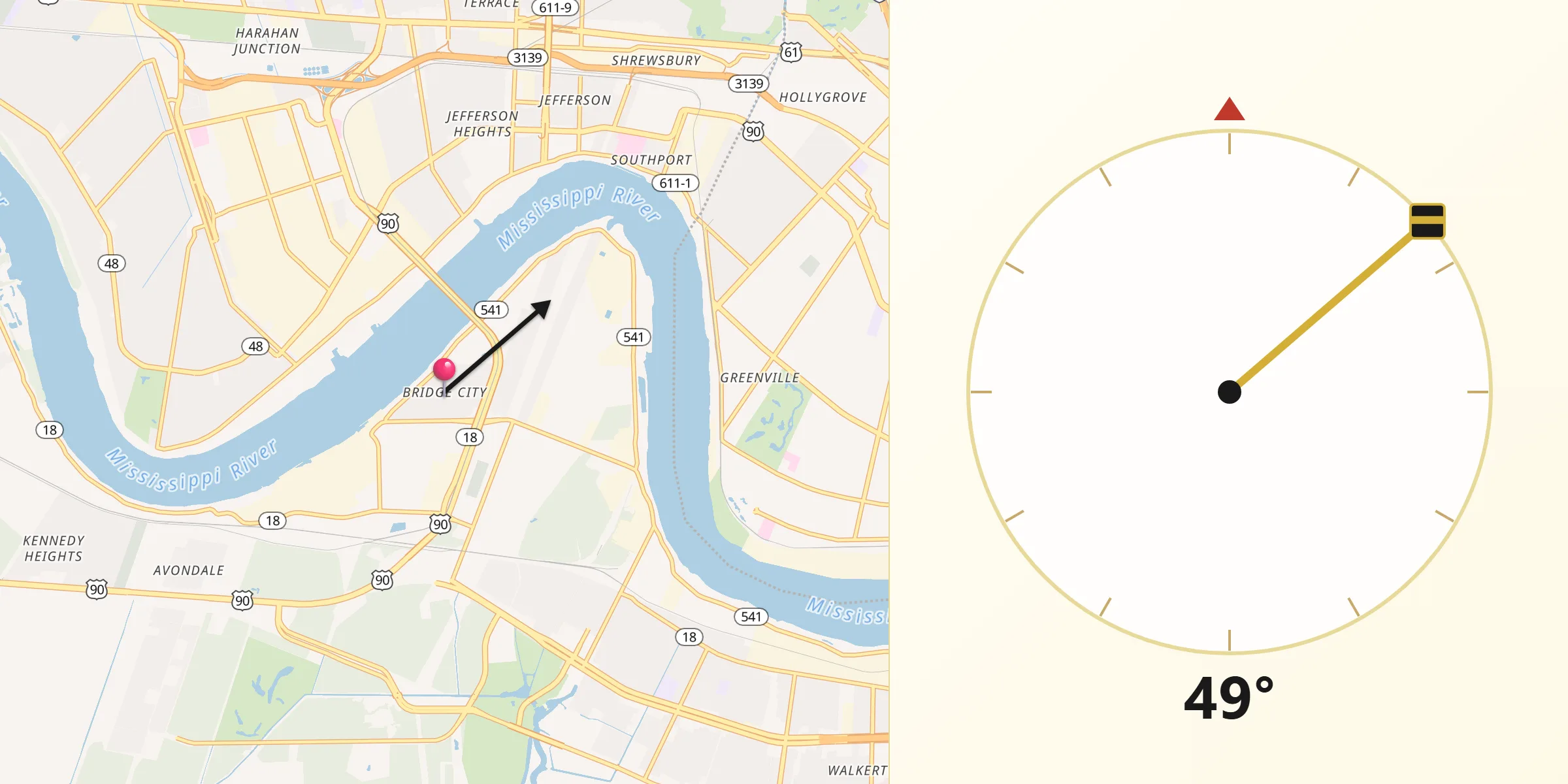 Qibla Direction from Bridge City