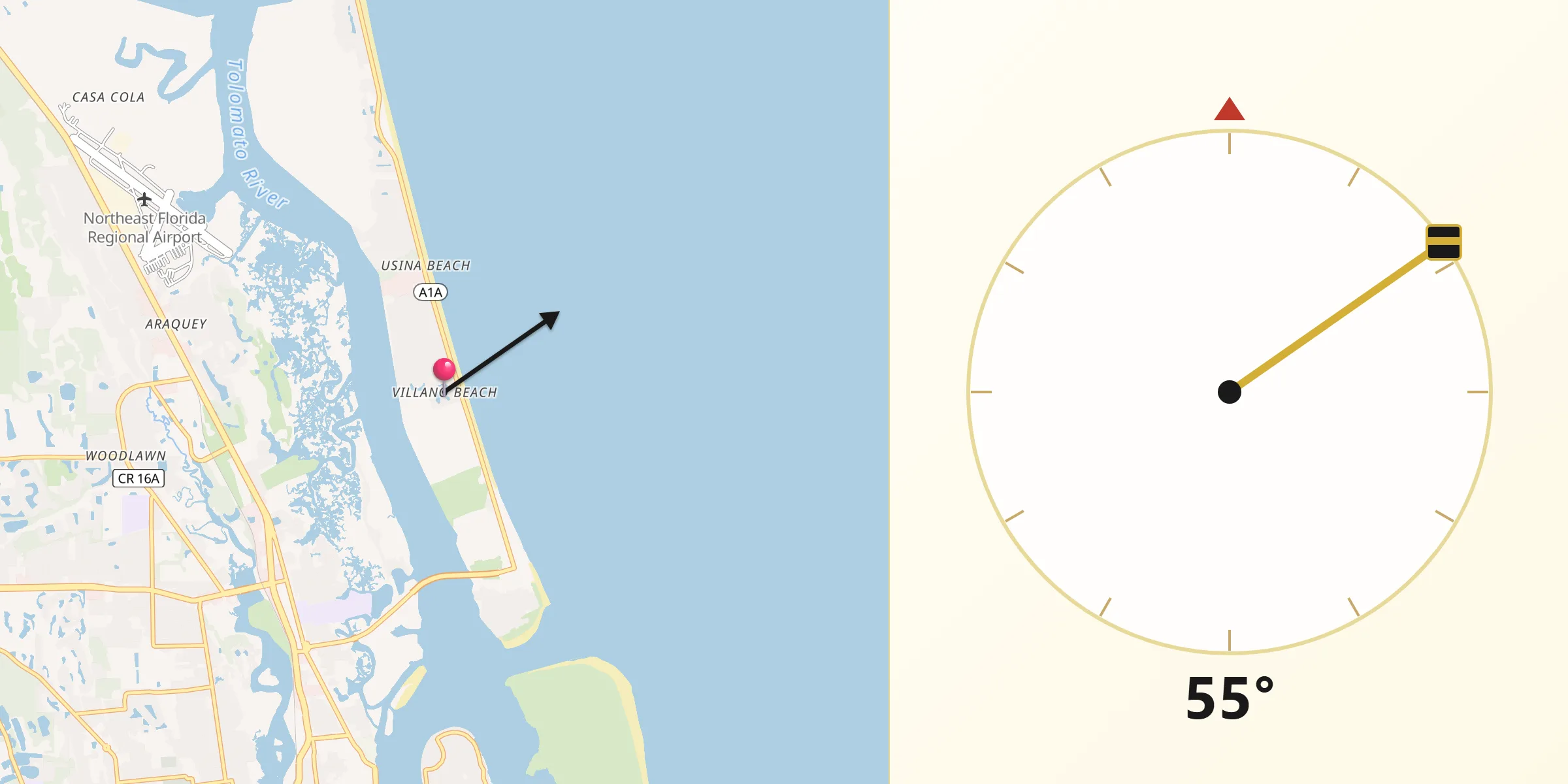 Qibla Direction from Villano Beach
