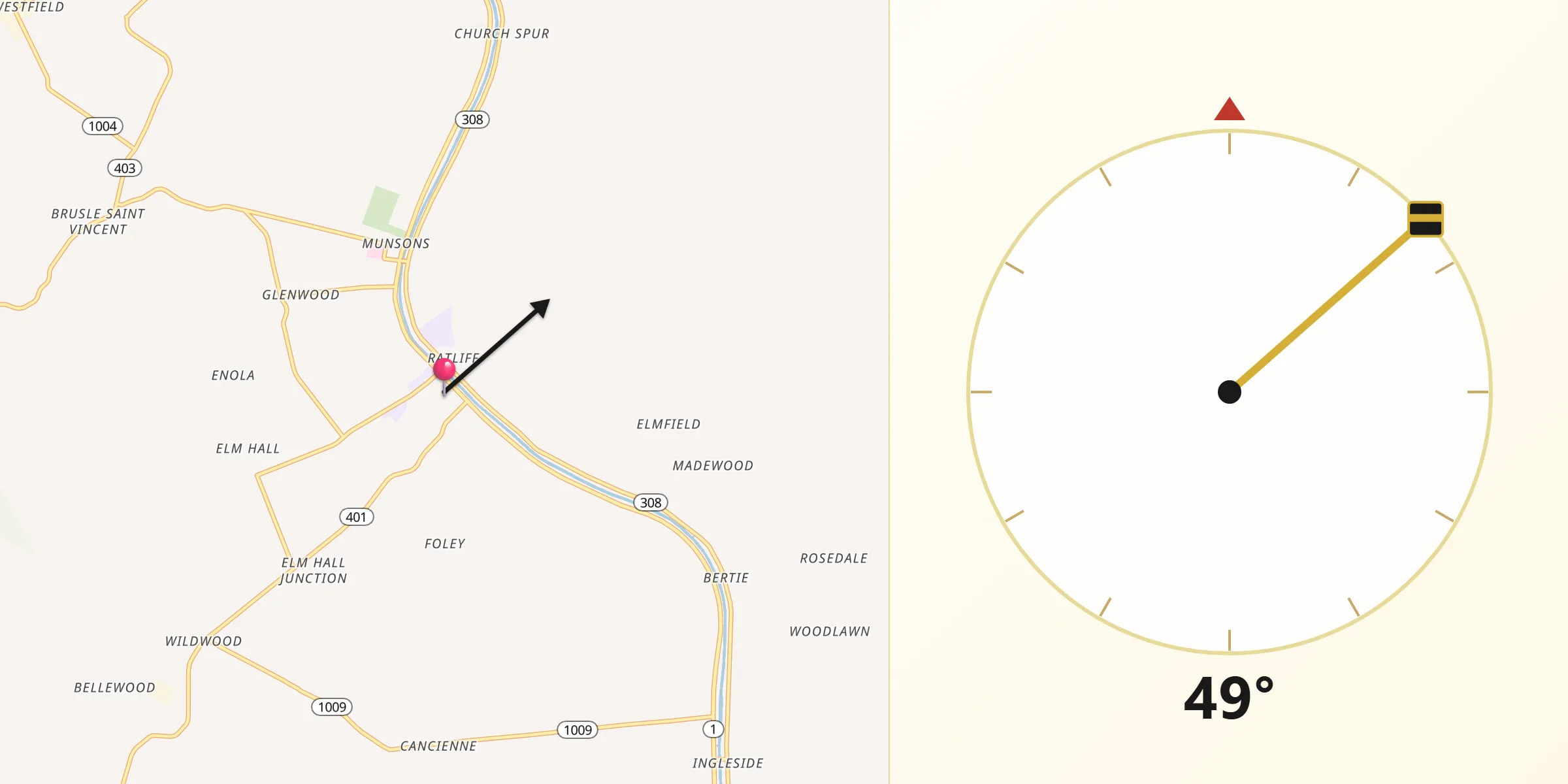Qibla Direction from Napoleonville