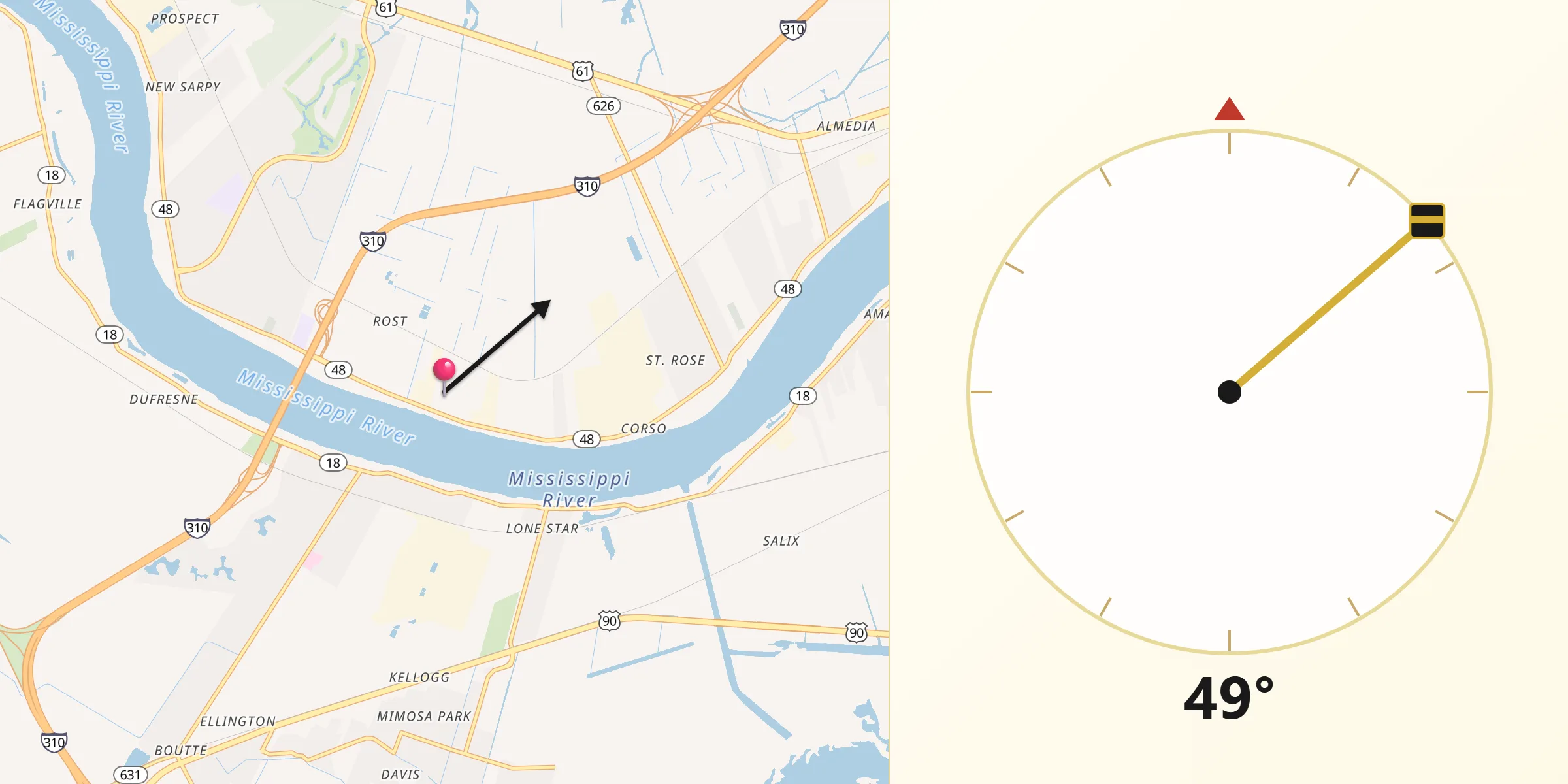 Qibla Direction from Destrehan