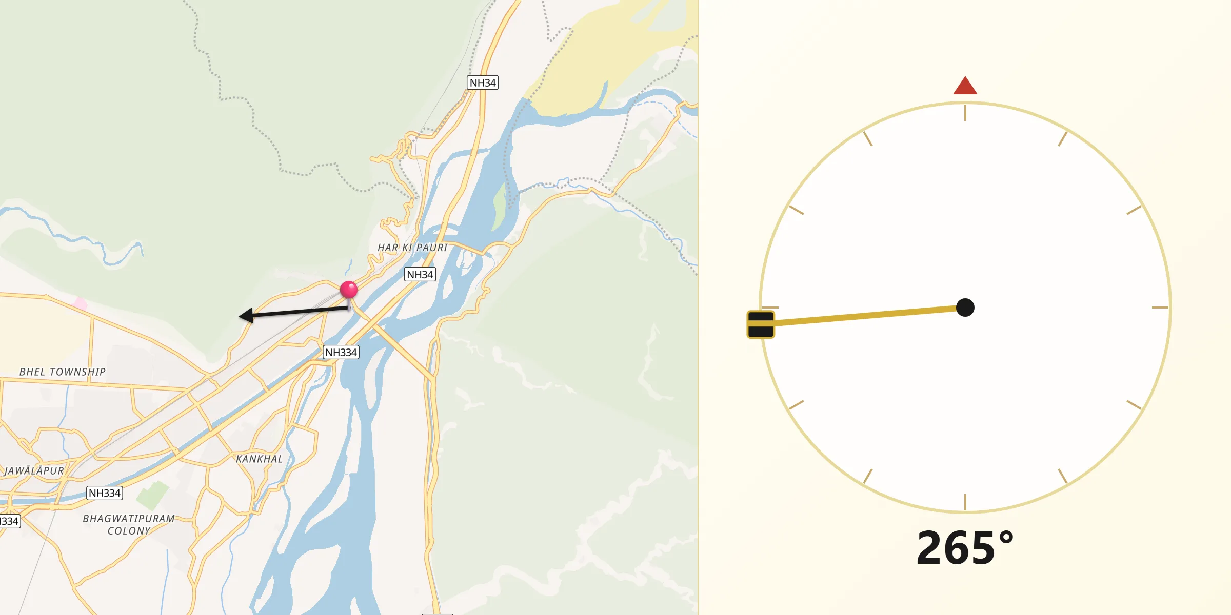 Qibla Direction from Haridwar