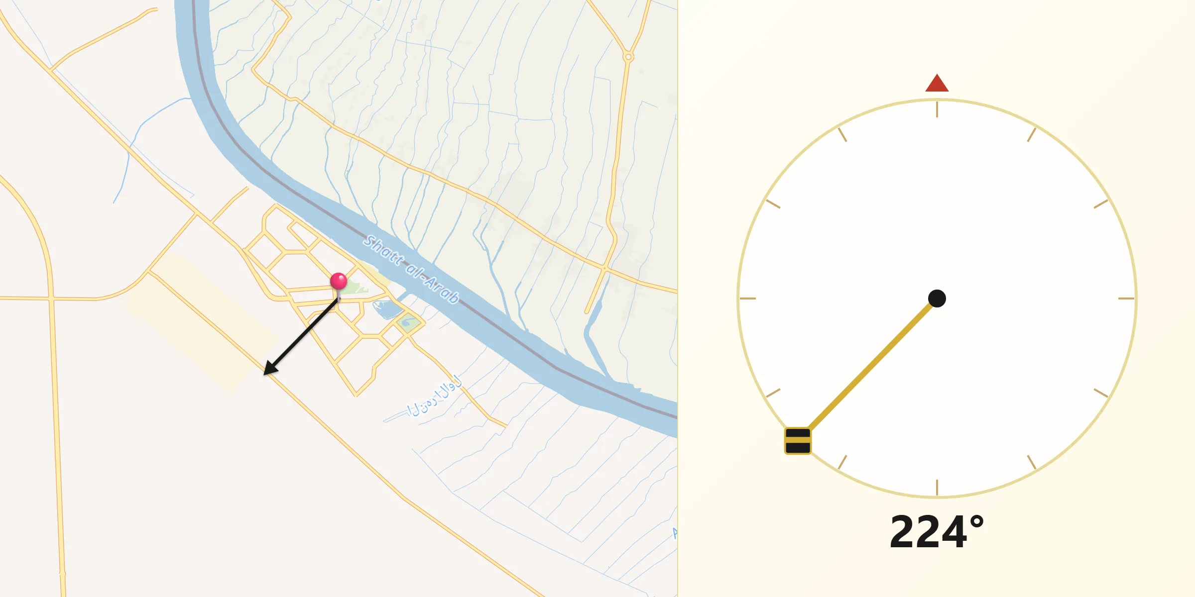 Direction vers la Qibla depuis Al Fāw