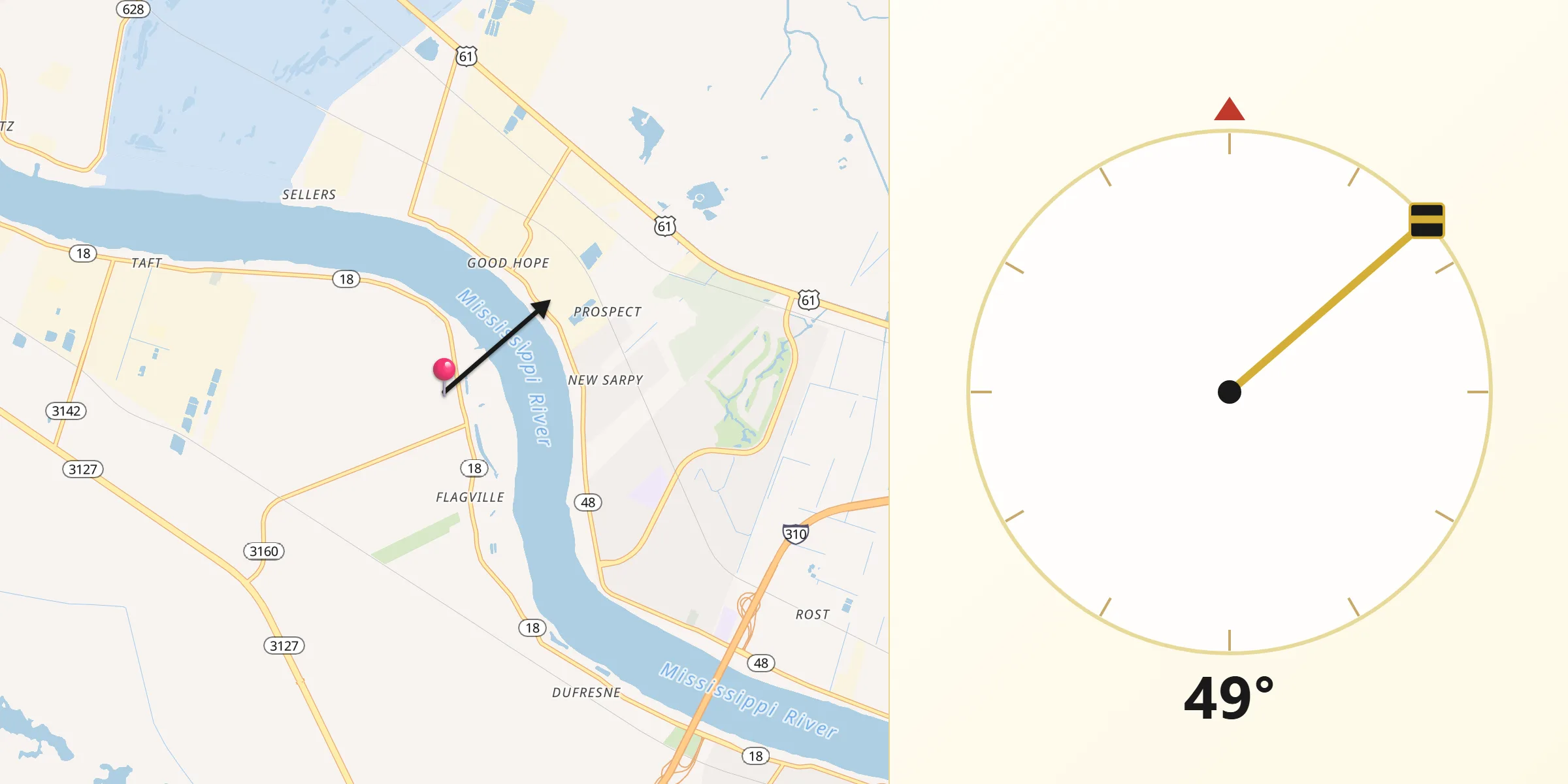 Qibla Direction from Hahnville