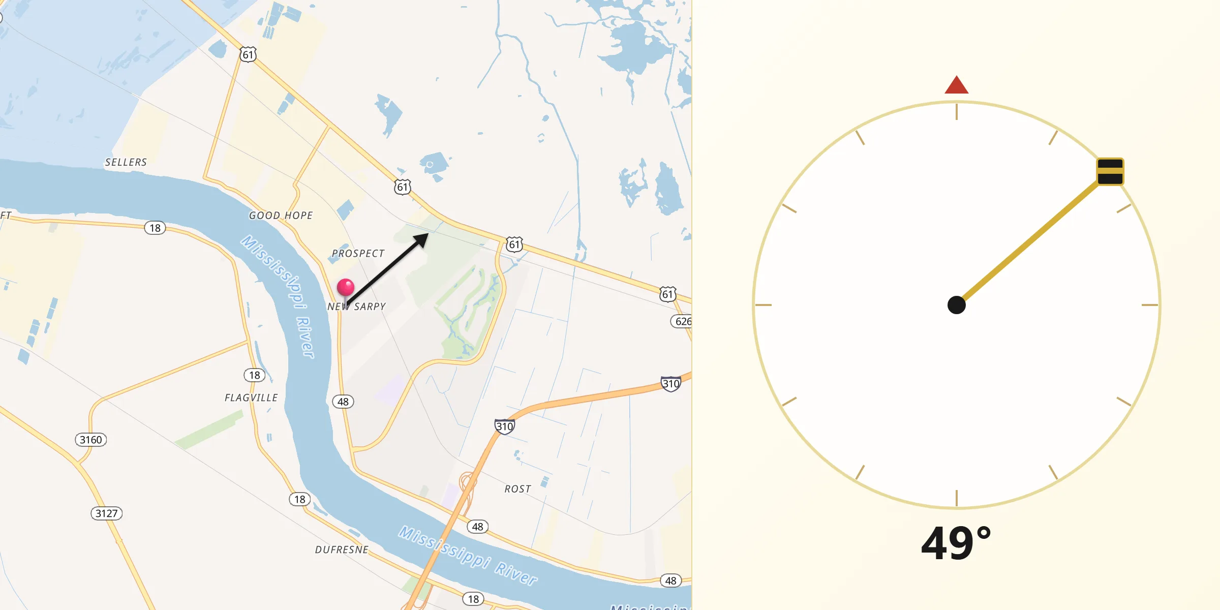Qibla Direction from New Sarpy