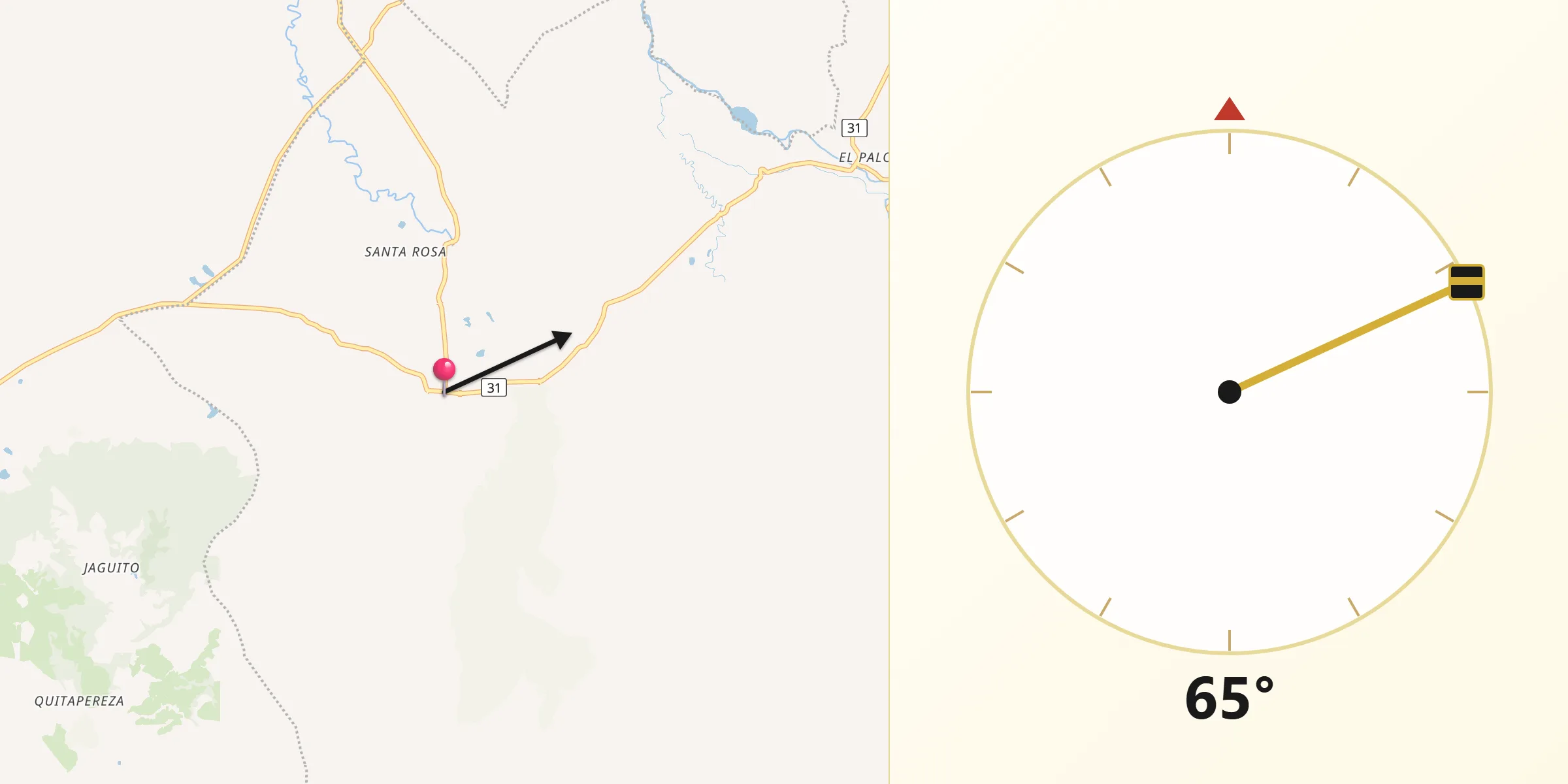Dirección de la Qibla desde Caloto