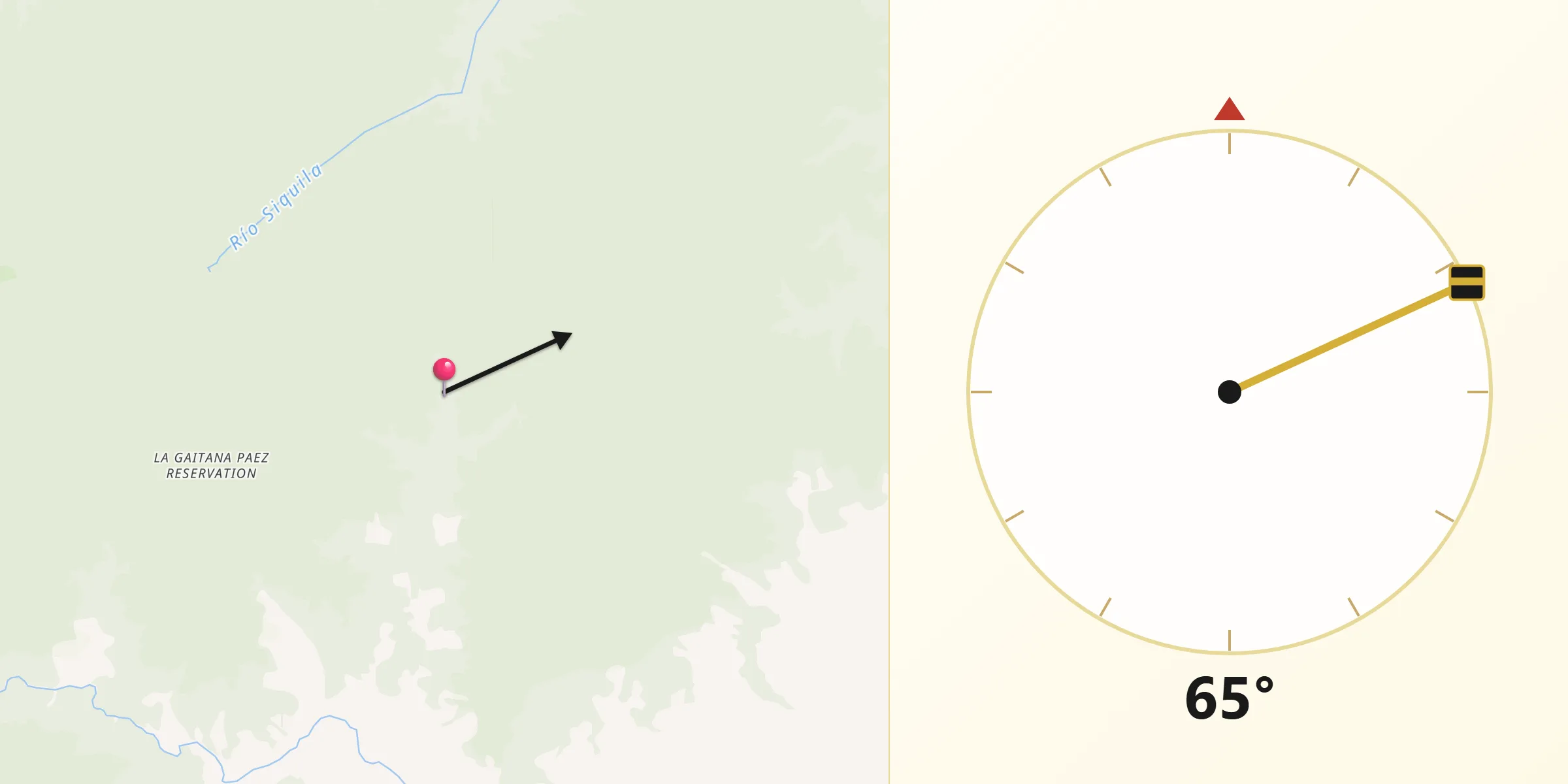 Dirección de la Qibla desde Planadas