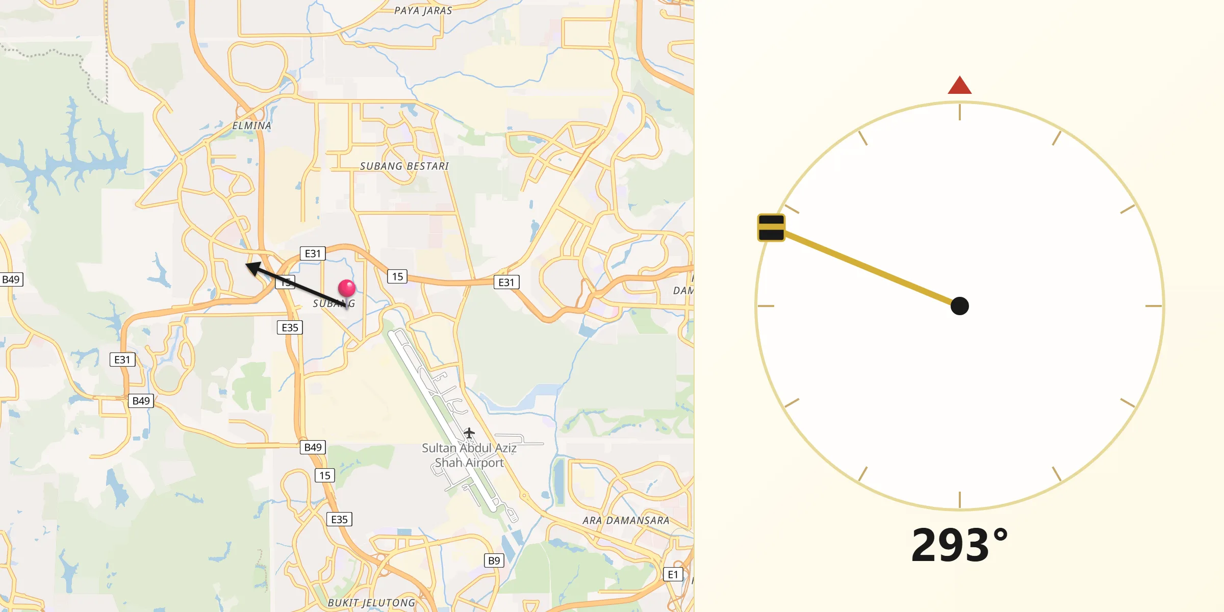 Qibla-Richtung von Kampung Baru Subang