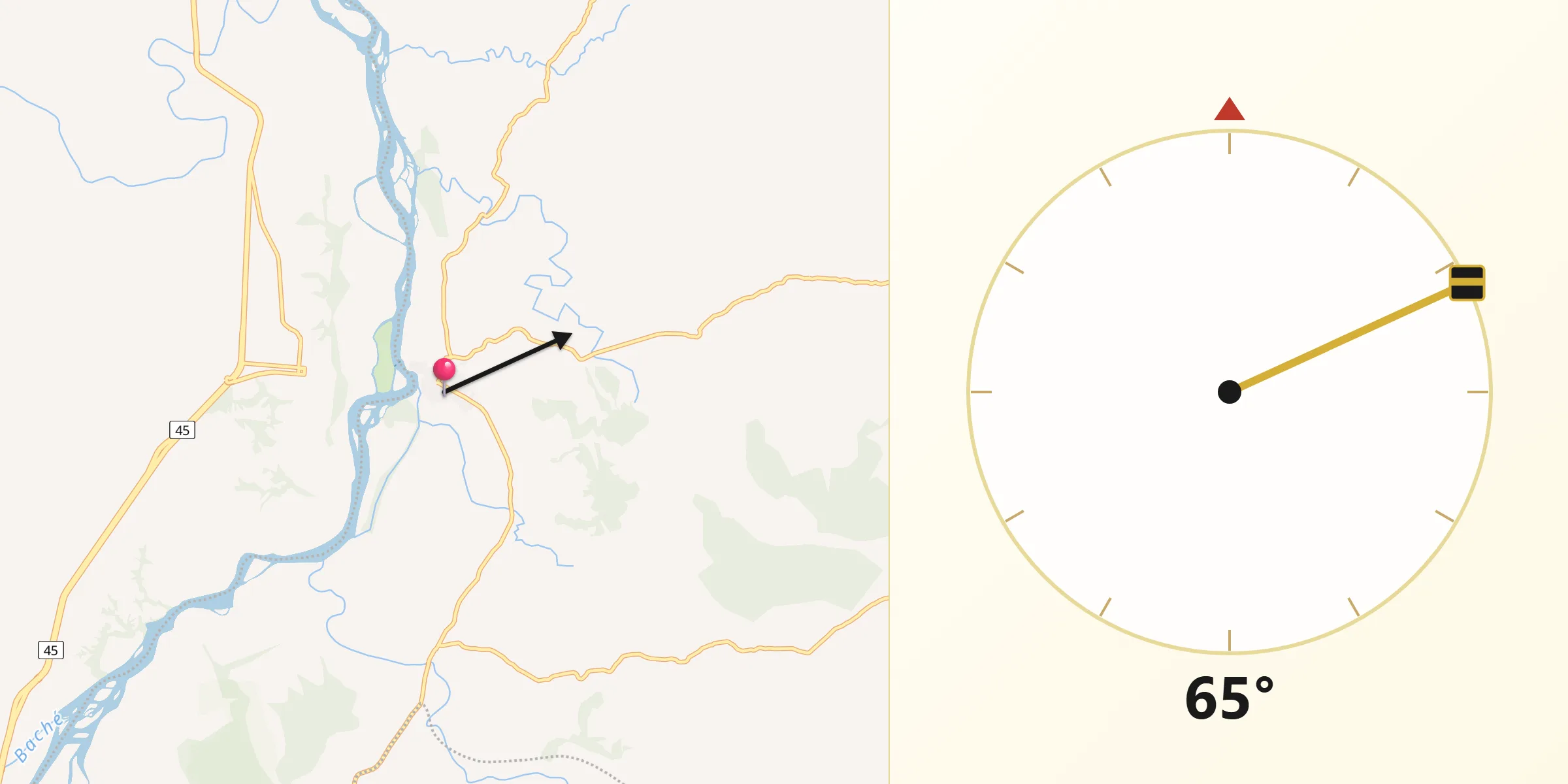 Dirección de la Qibla desde Villavieja