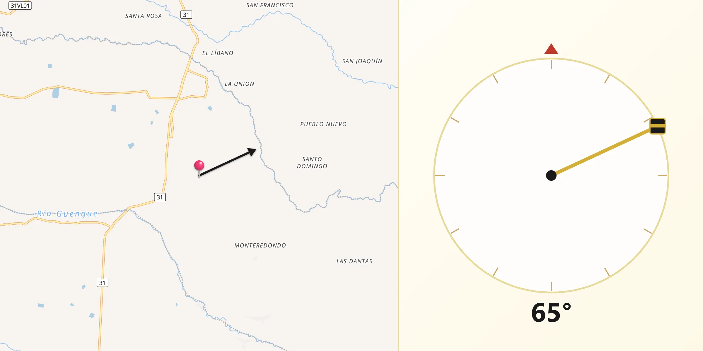 Dirección de la Qibla desde Miranda