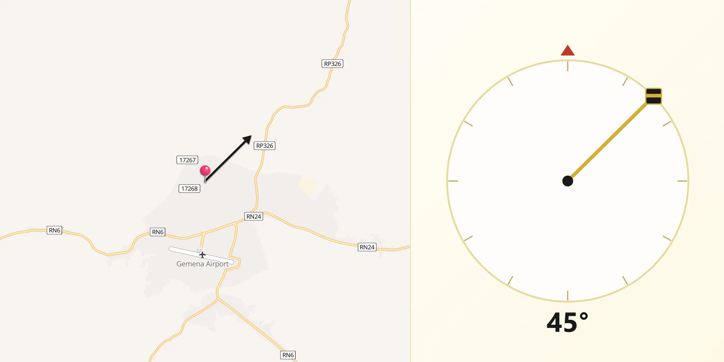Direction vers la Qibla depuis Gemena