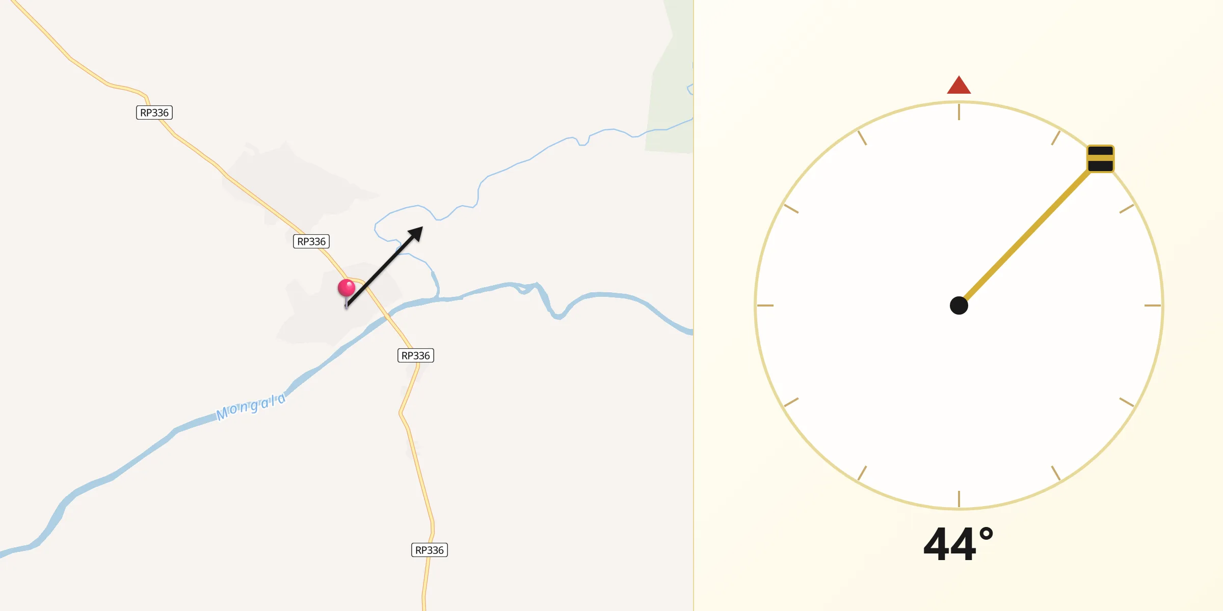 Direction vers la Qibla depuis Businga