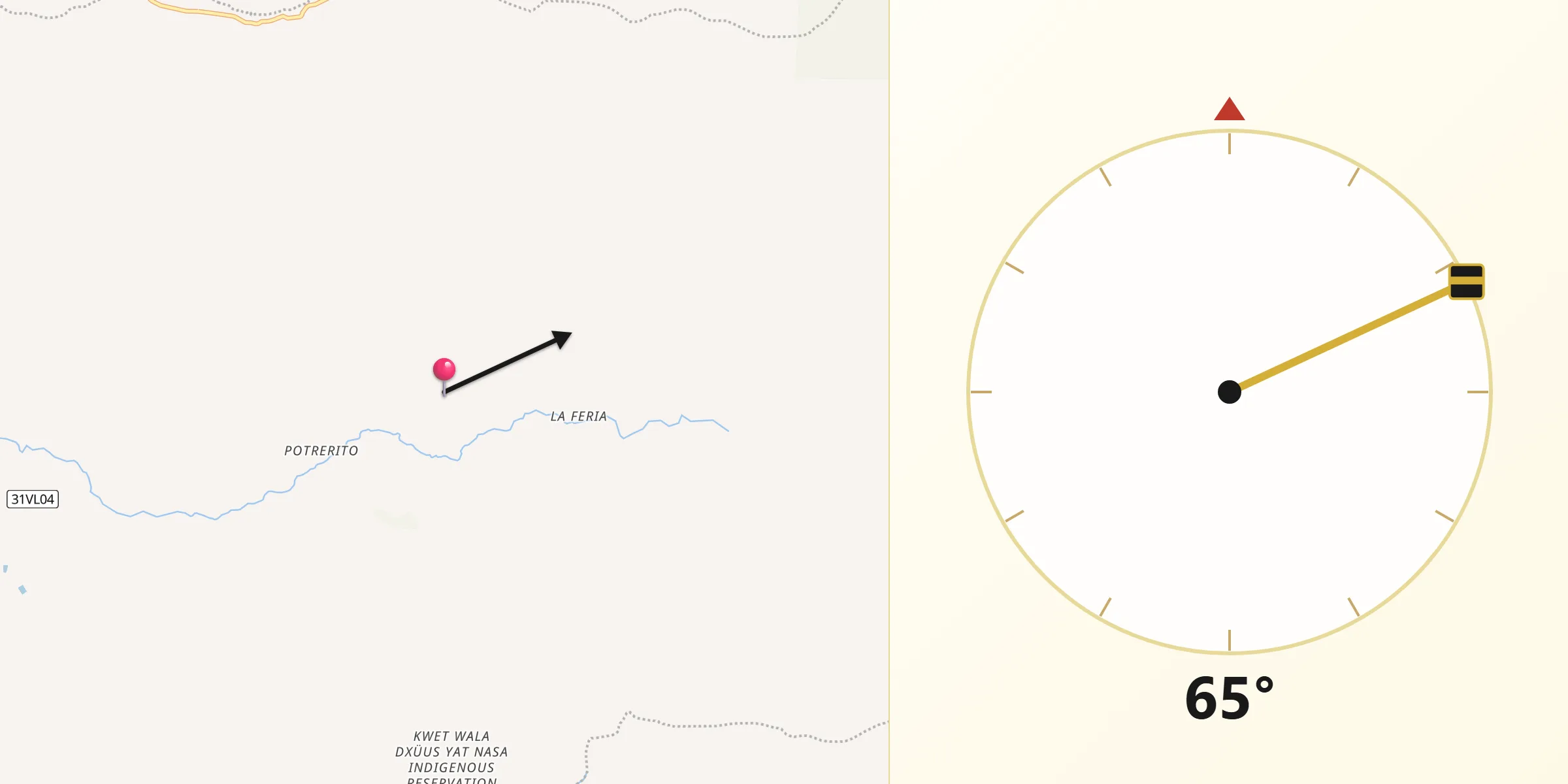 Dirección de la Qibla desde Pradera