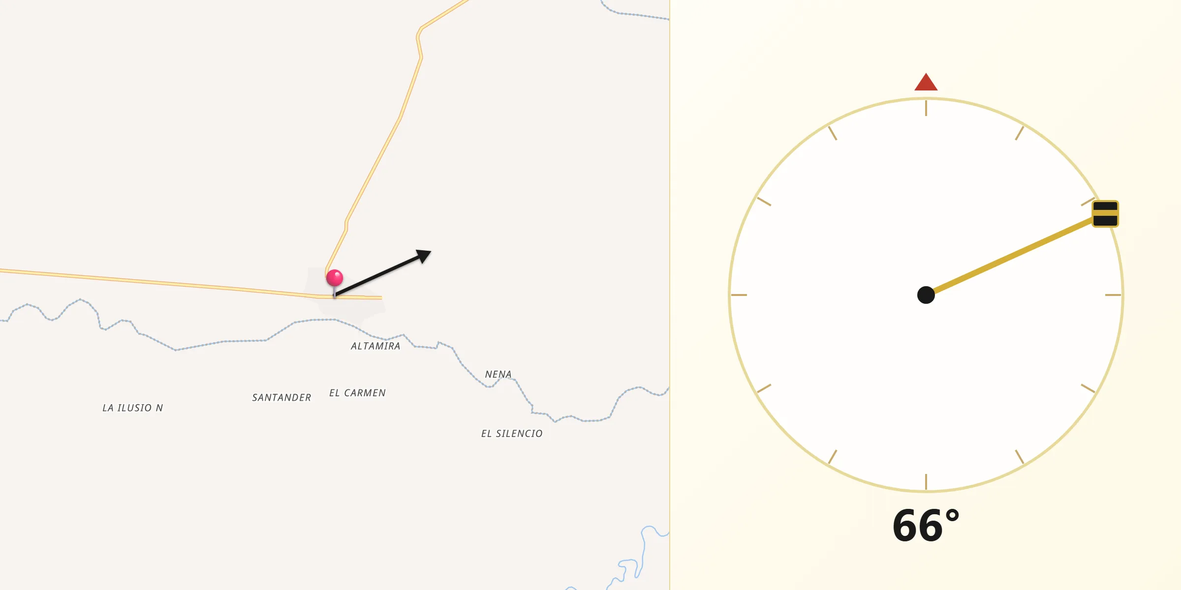 Dirección de la Qibla desde San Carlos de Guaroa