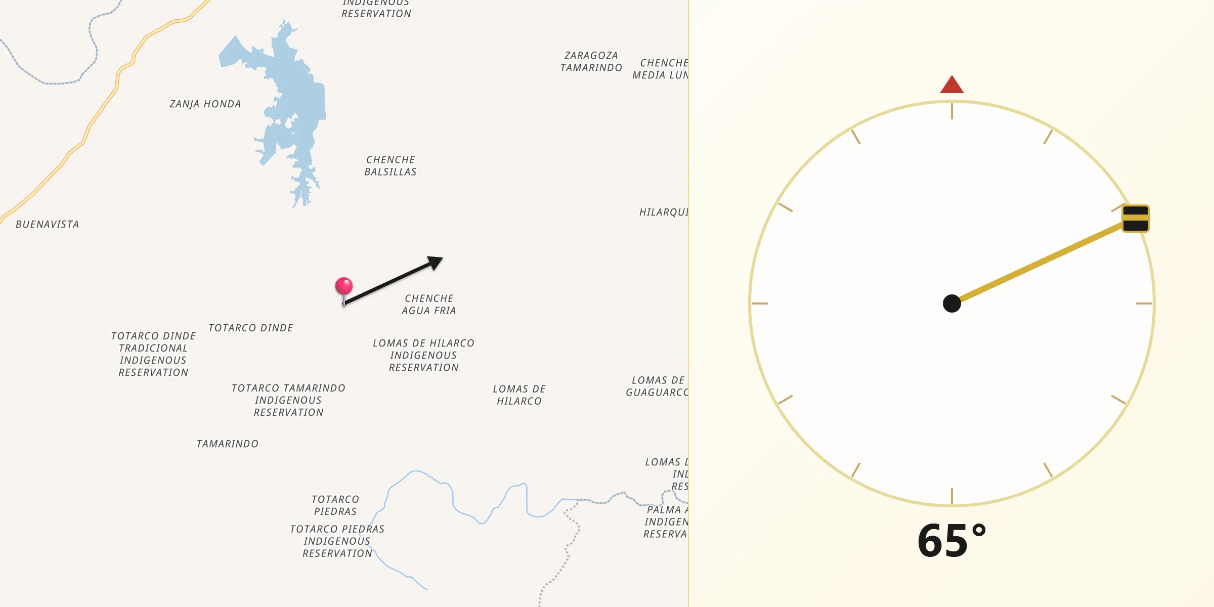 Dirección de la Qibla desde Coyaima