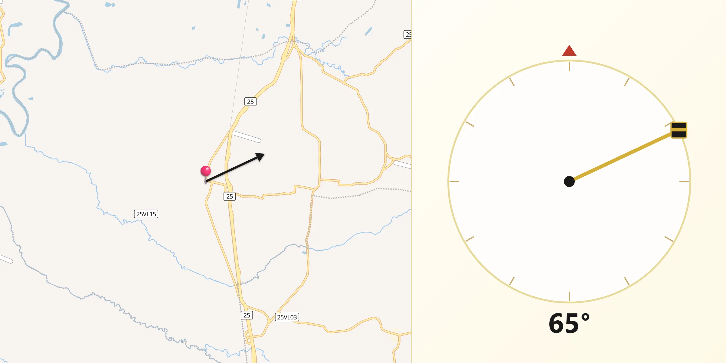 Dirección de la Qibla desde Guacarí