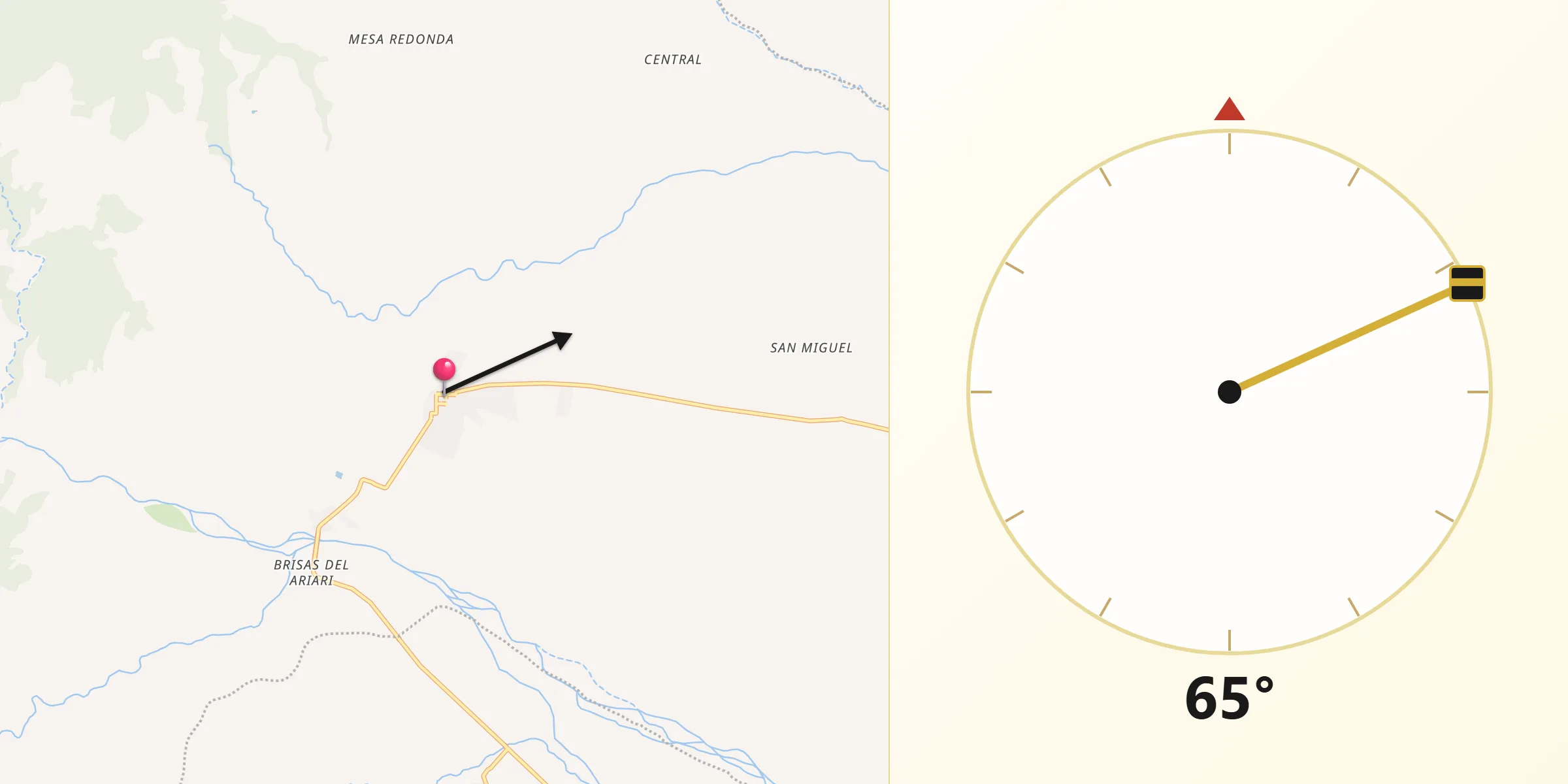 Dirección de la Qibla desde Cubarral
