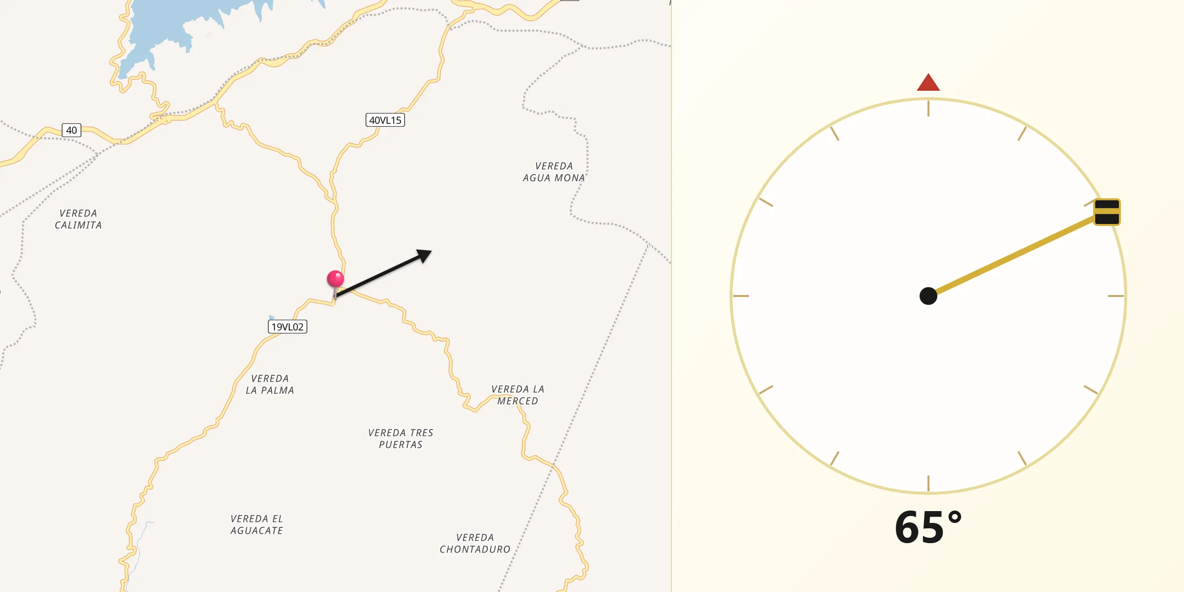 Dirección de la Qibla desde Restrepo