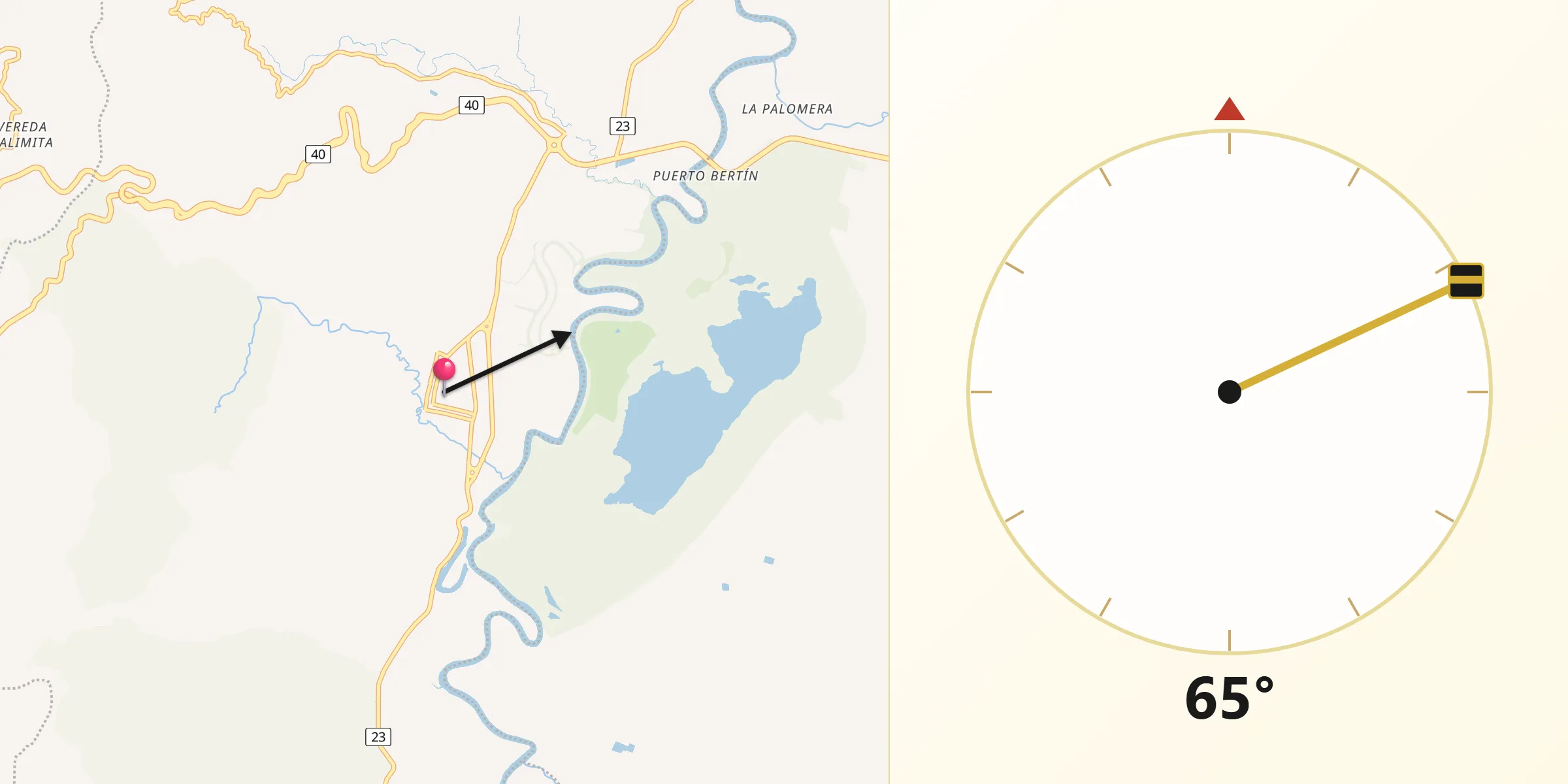 Dirección de la Qibla desde Yotoco