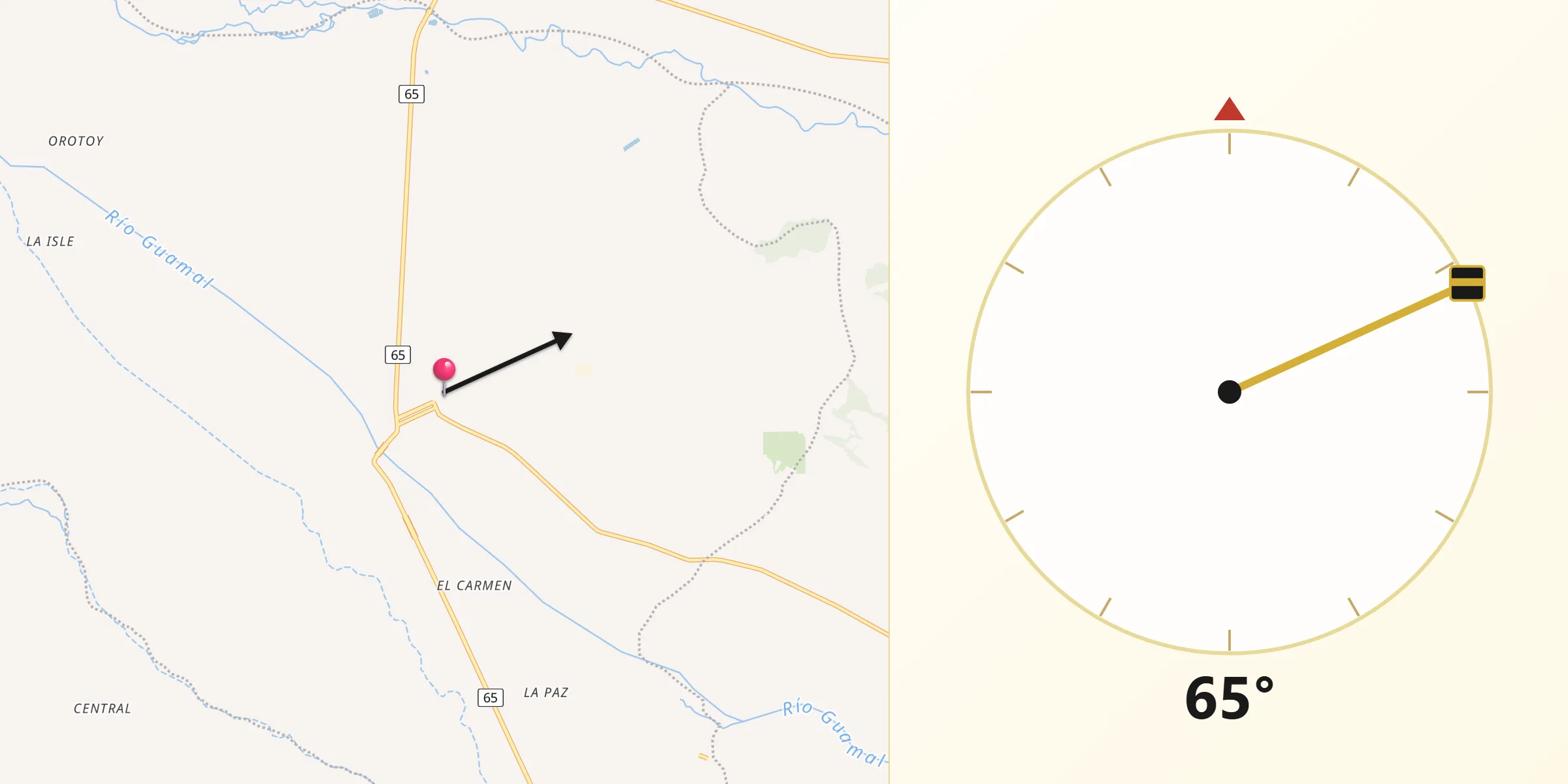 Dirección de la Qibla desde Guamal