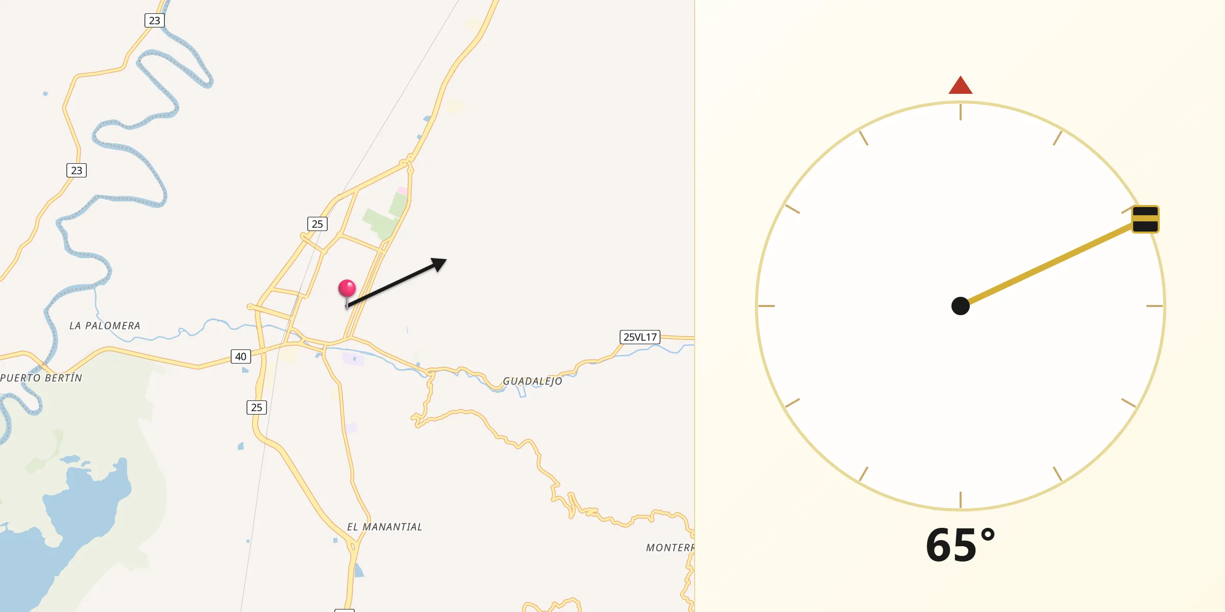 Dirección de la Qibla desde Guadalajara de Buga