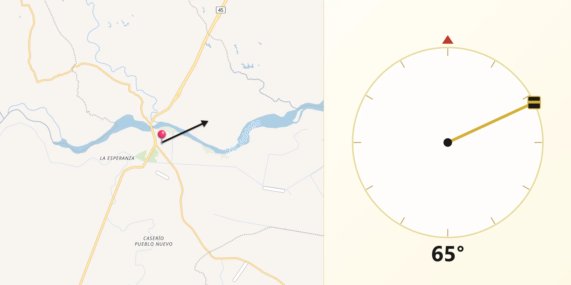 Dirección de la Qibla desde Saldaña