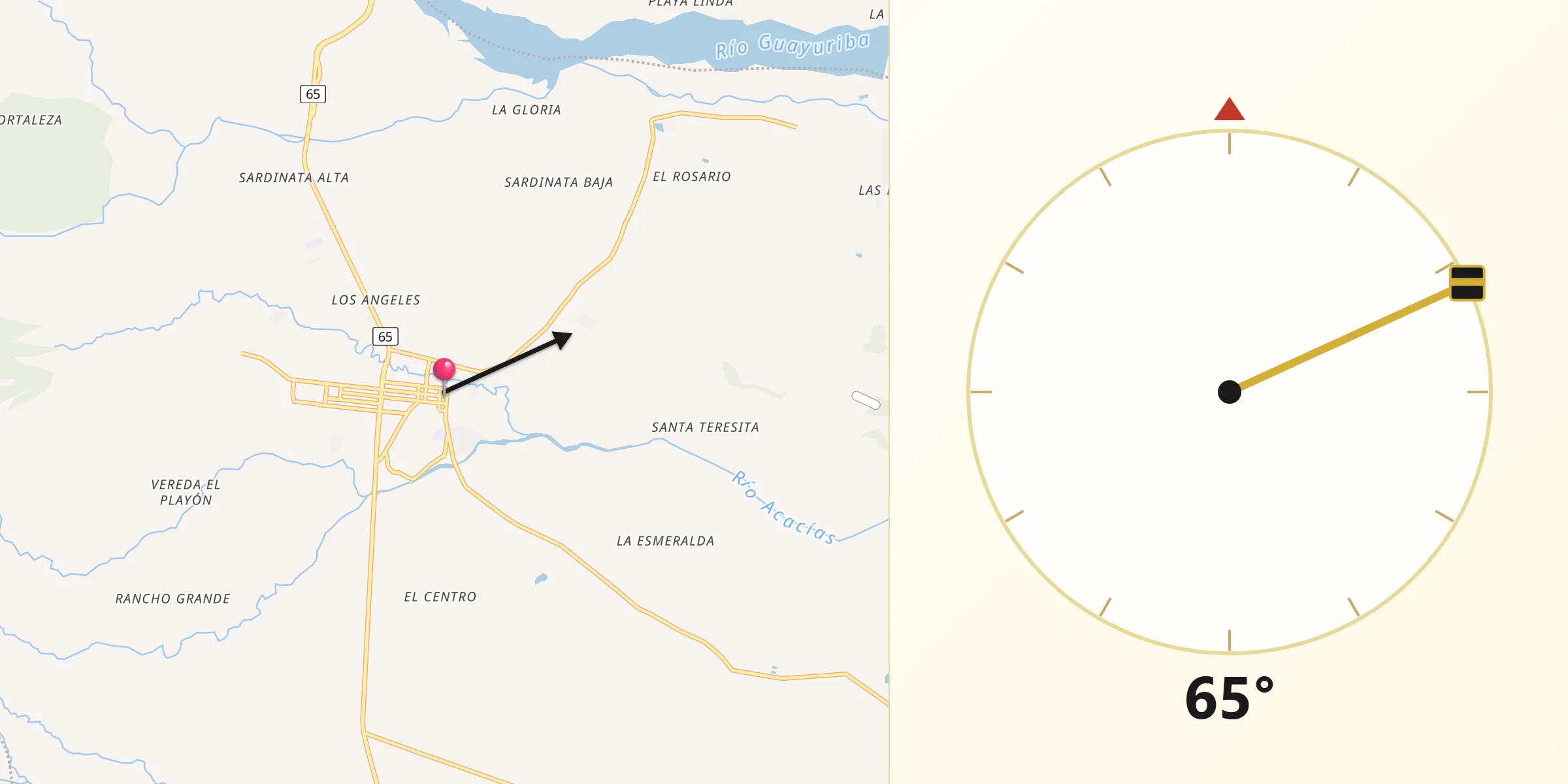 Dirección de la Qibla desde Acacías