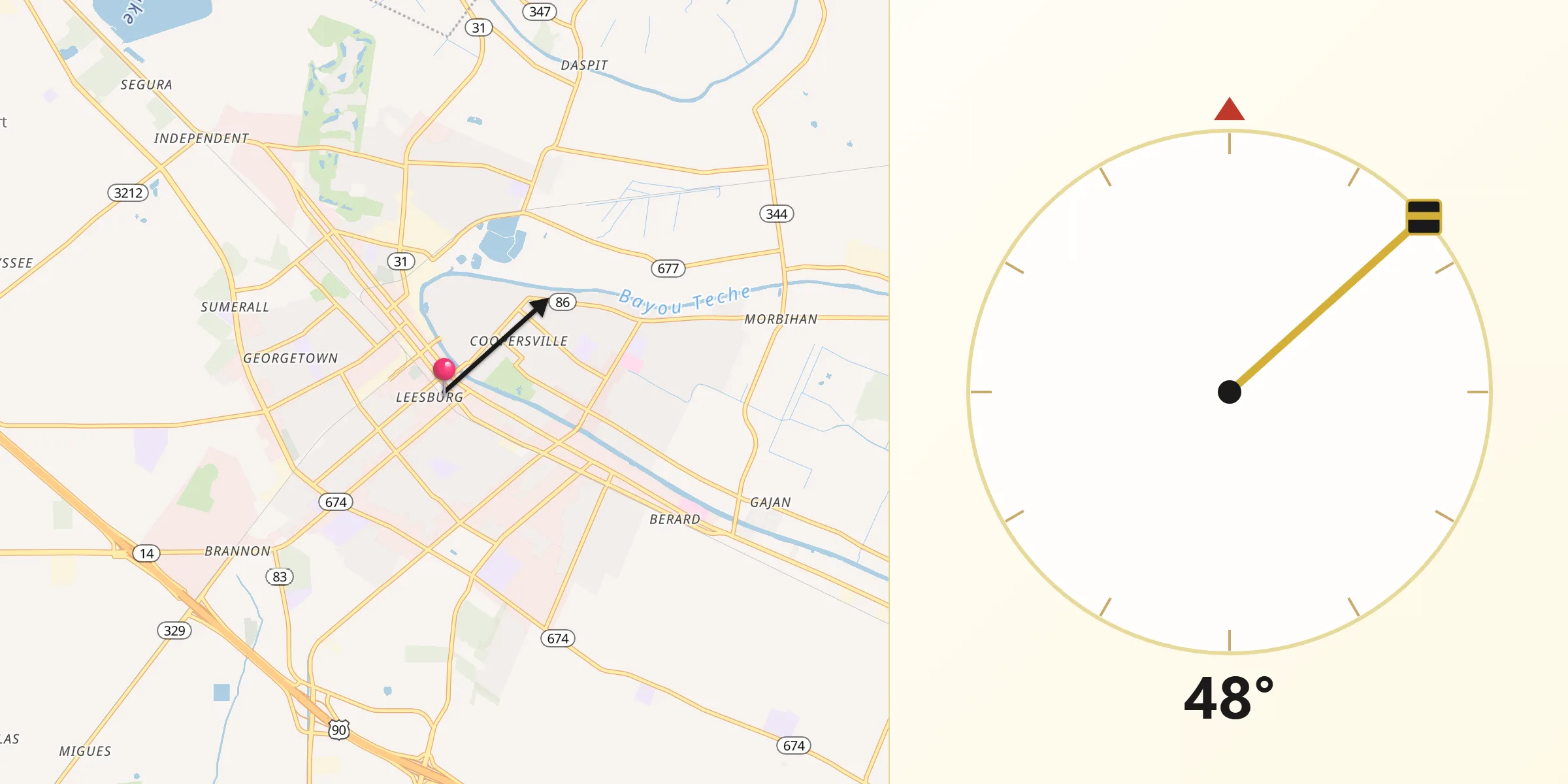Qibla Direction from New Iberia