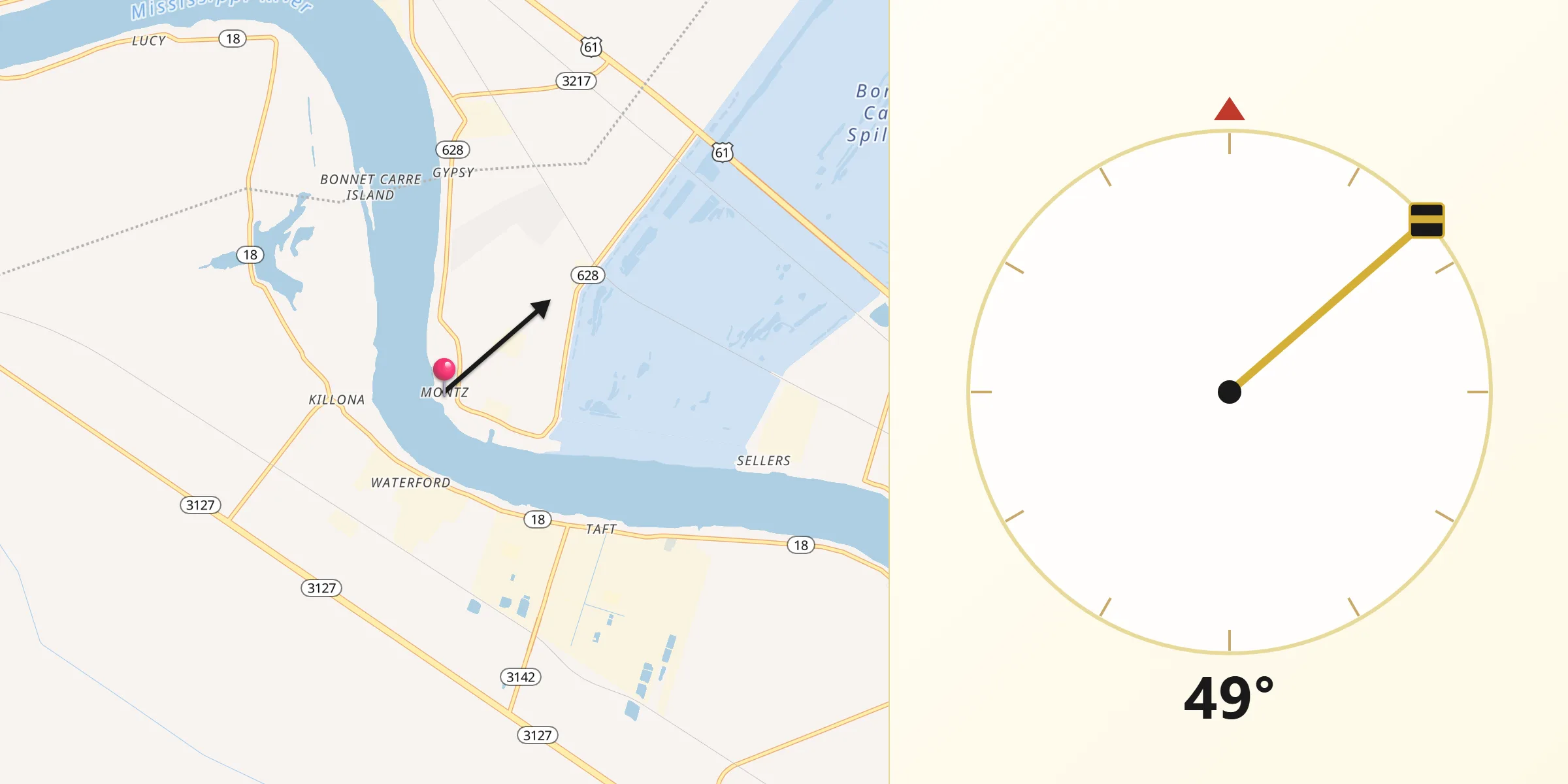 Qibla Direction from Montz