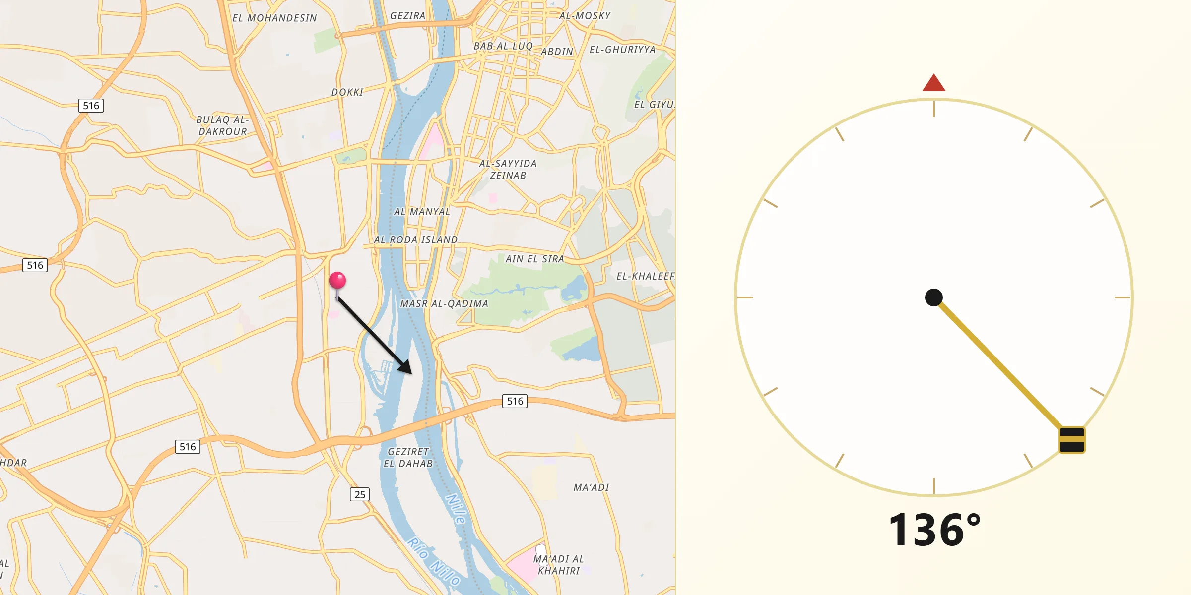 Qibla Direction from Giza