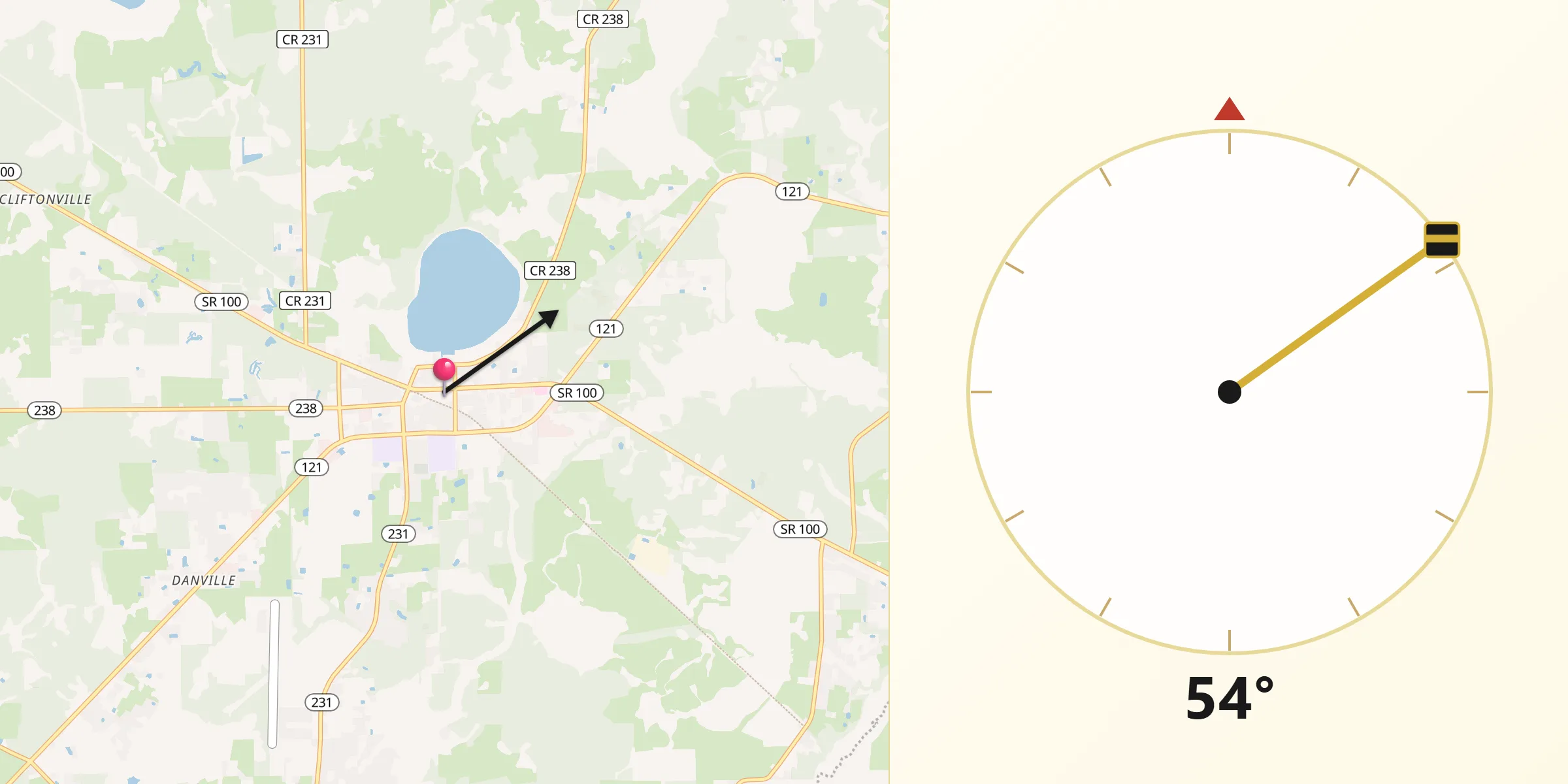 Qibla Direction from Lake Butler