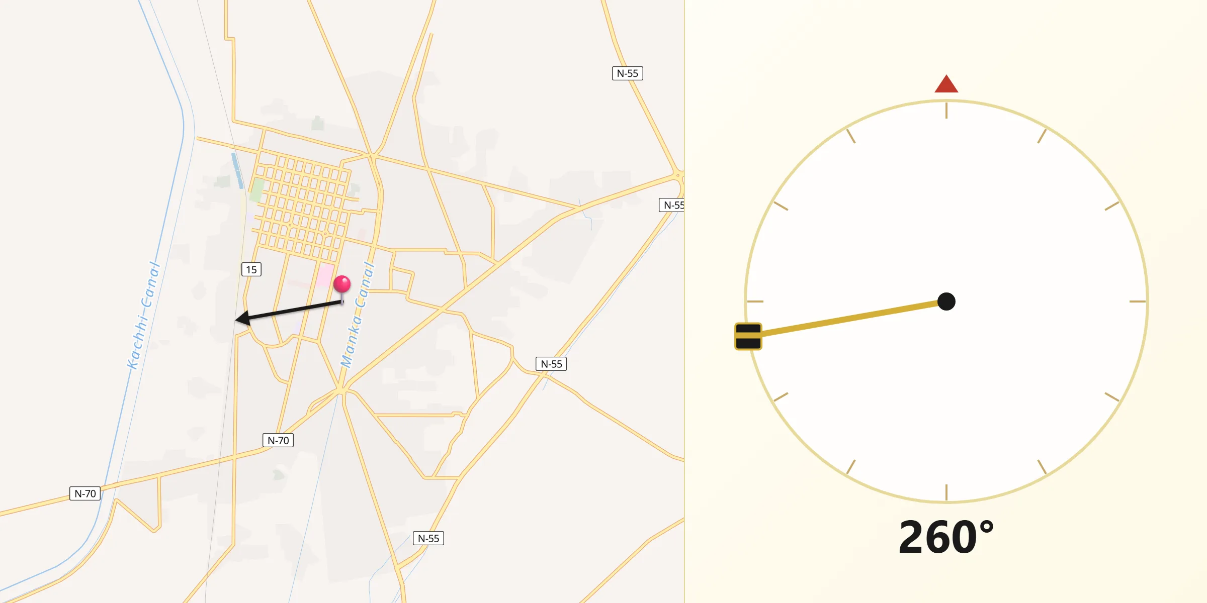 Qibla Direction from Dera Ghazi Khan
