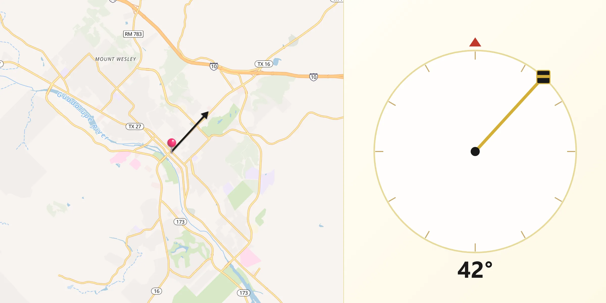 Qibla Direction from Kerrville