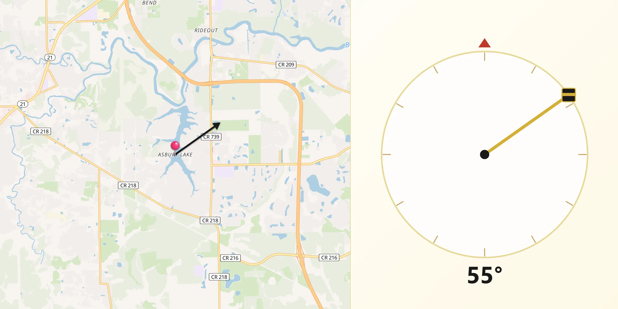 Qibla Direction from Asbury Lake