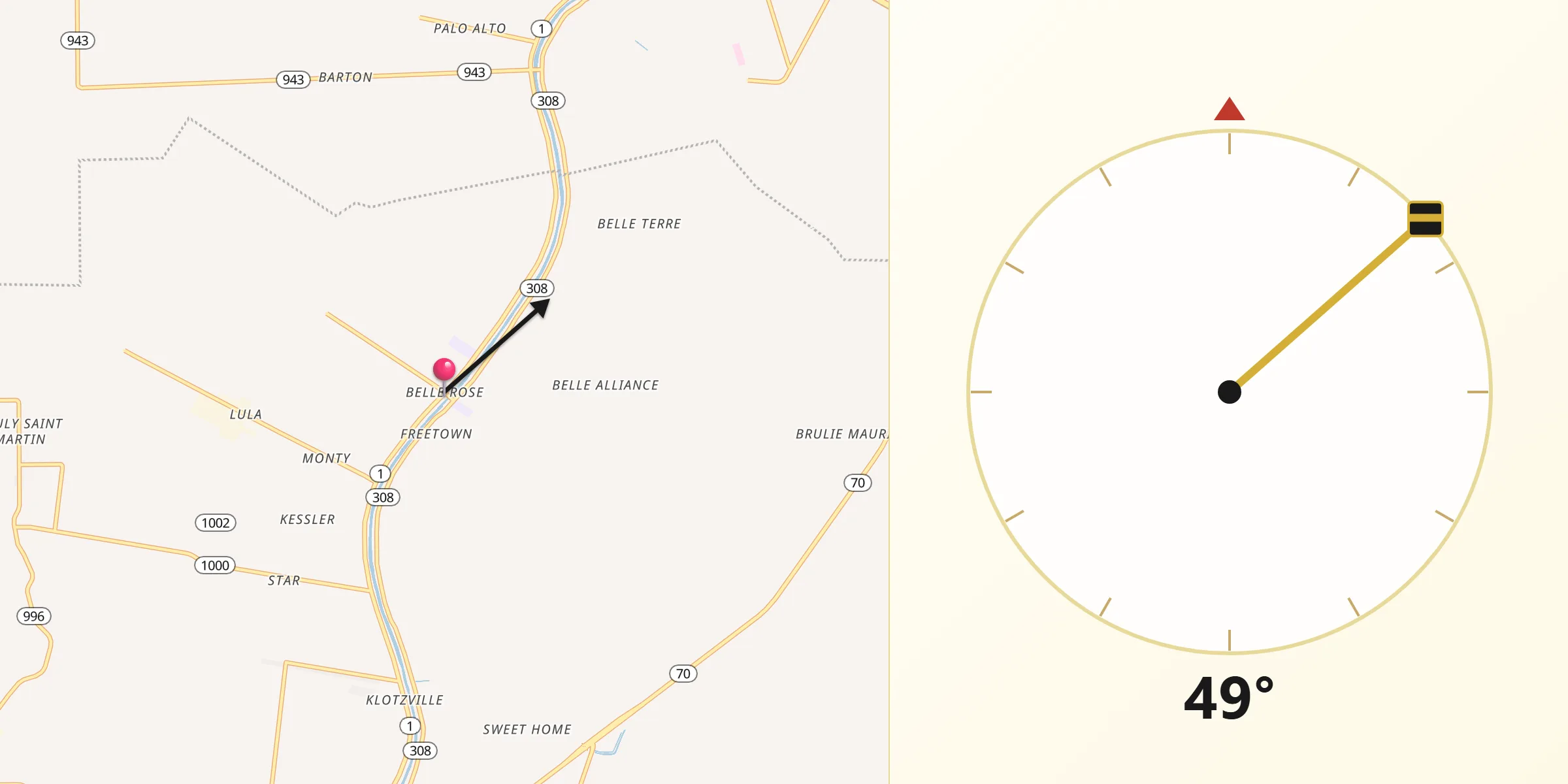 Qibla Direction from Belle Rose