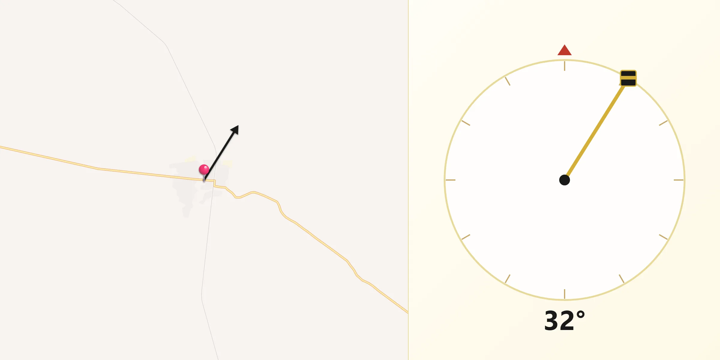 Dirección de la Qibla desde Querobabi