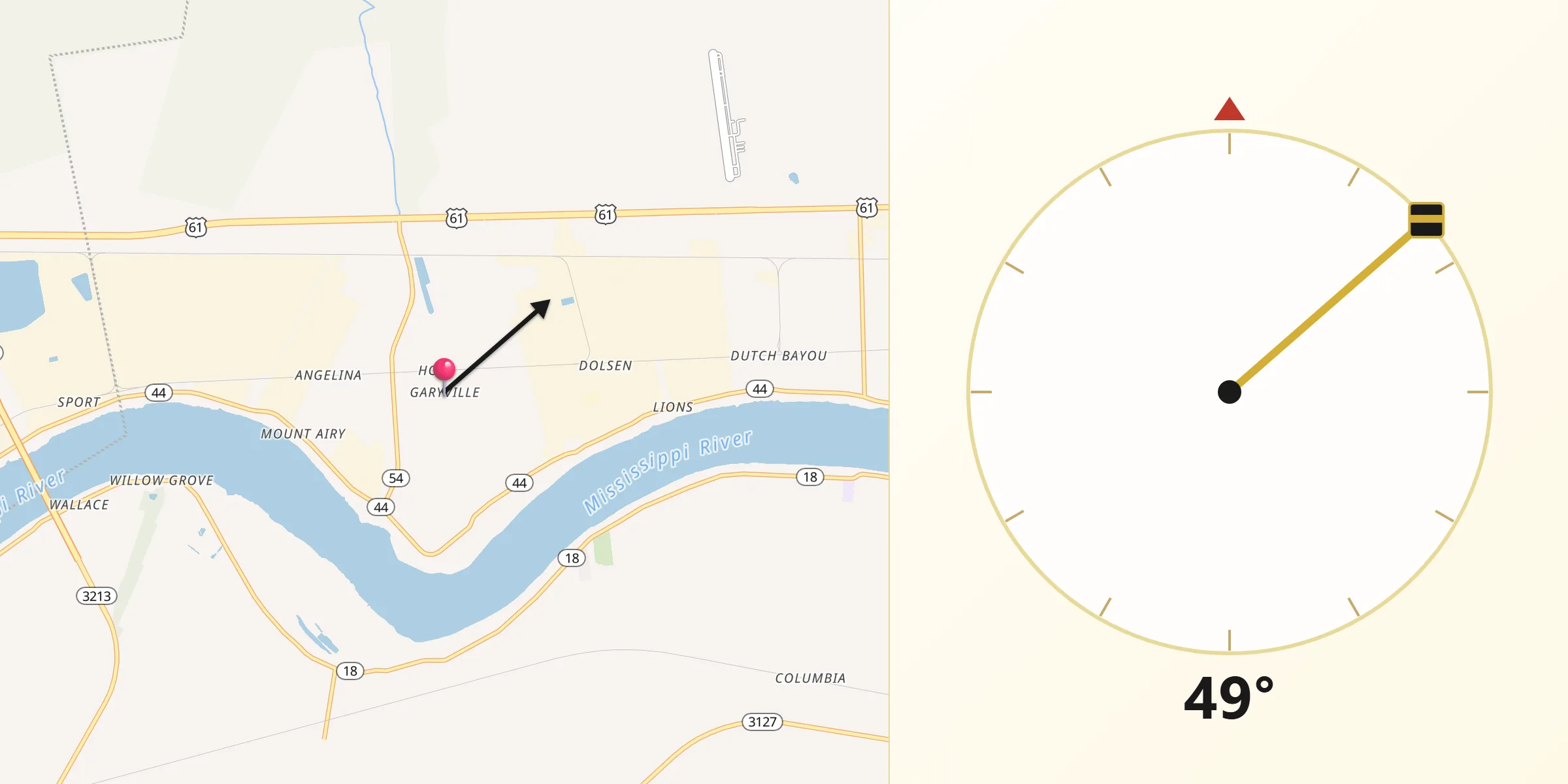 Qibla Direction from Garyville