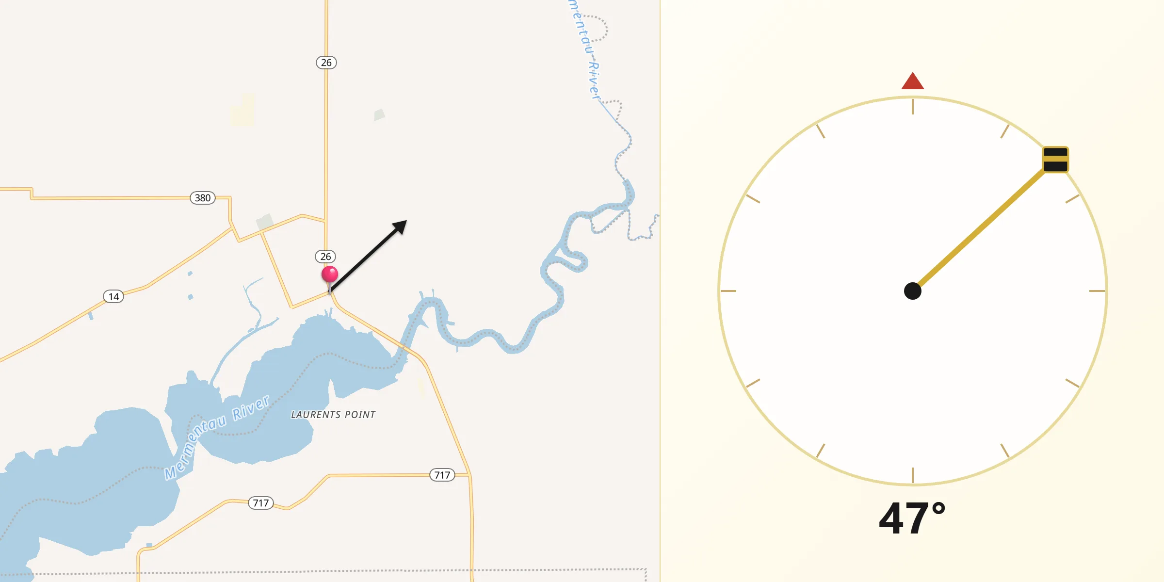 Qibla Direction from Lake Arthur
