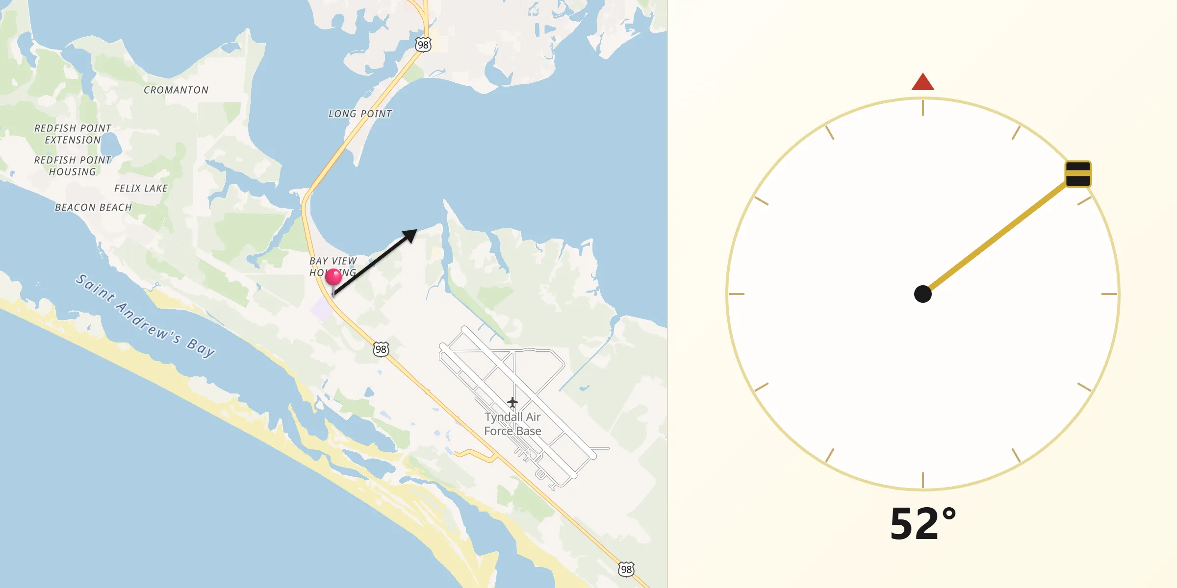 Qibla Direction from Tyndall Air Force Base