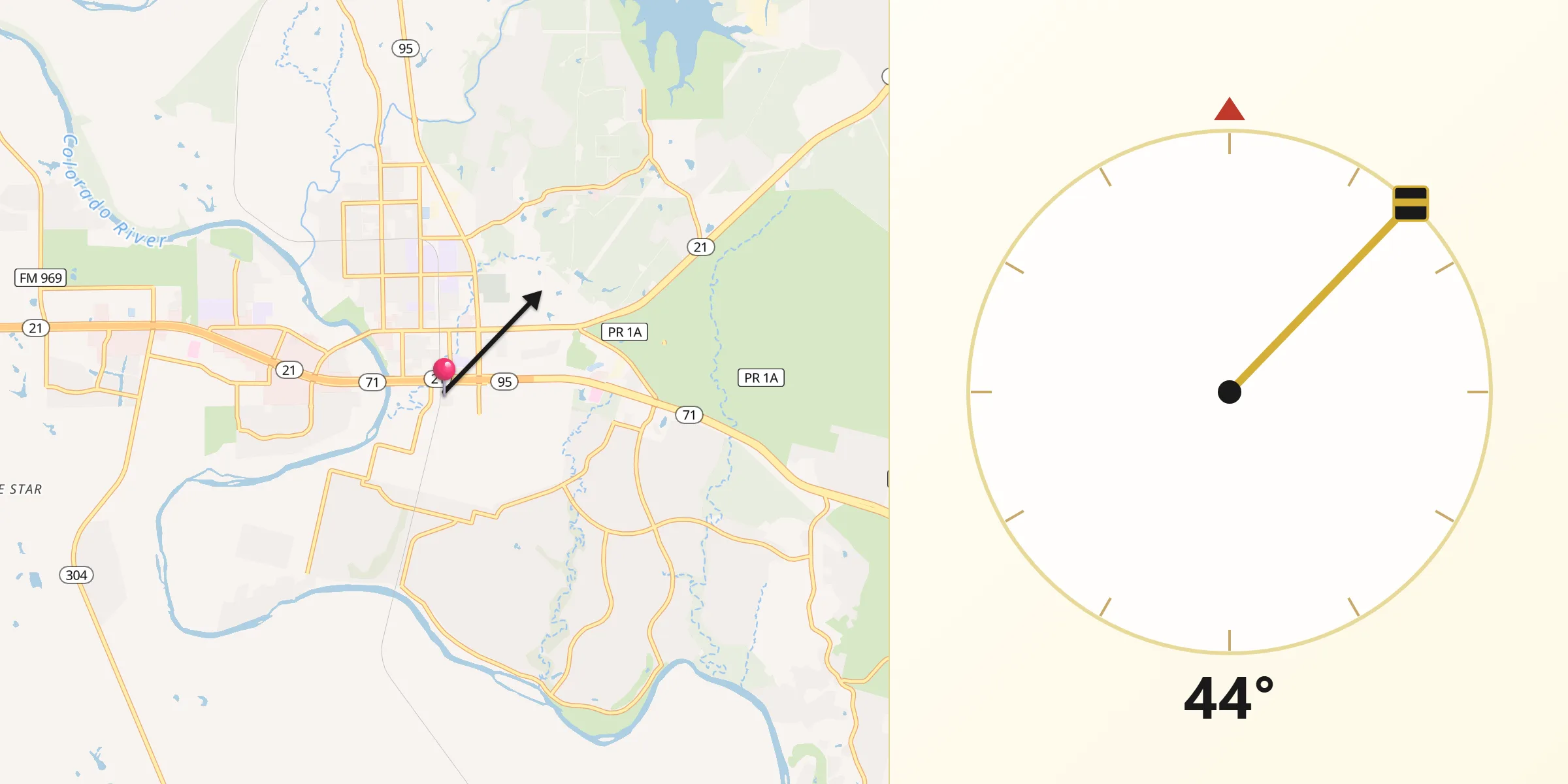 Qibla Direction from Bastrop County