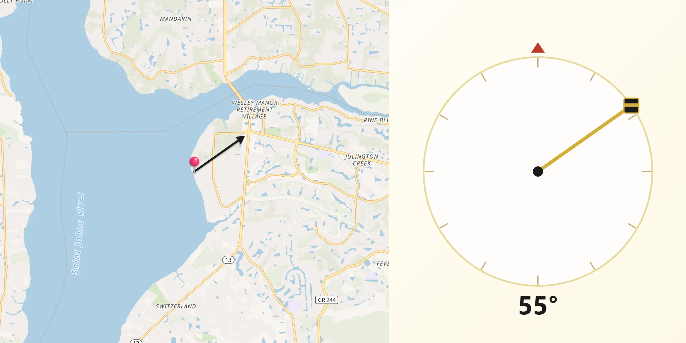Qibla Direction from Fruit Cove