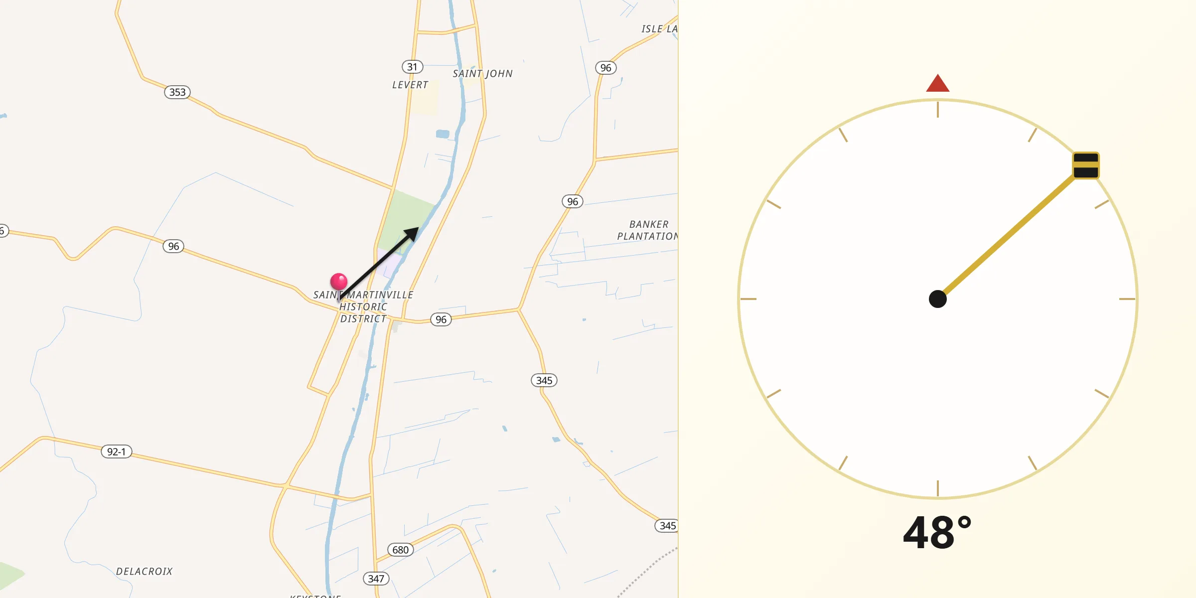 Qibla Direction from Saint Martinville