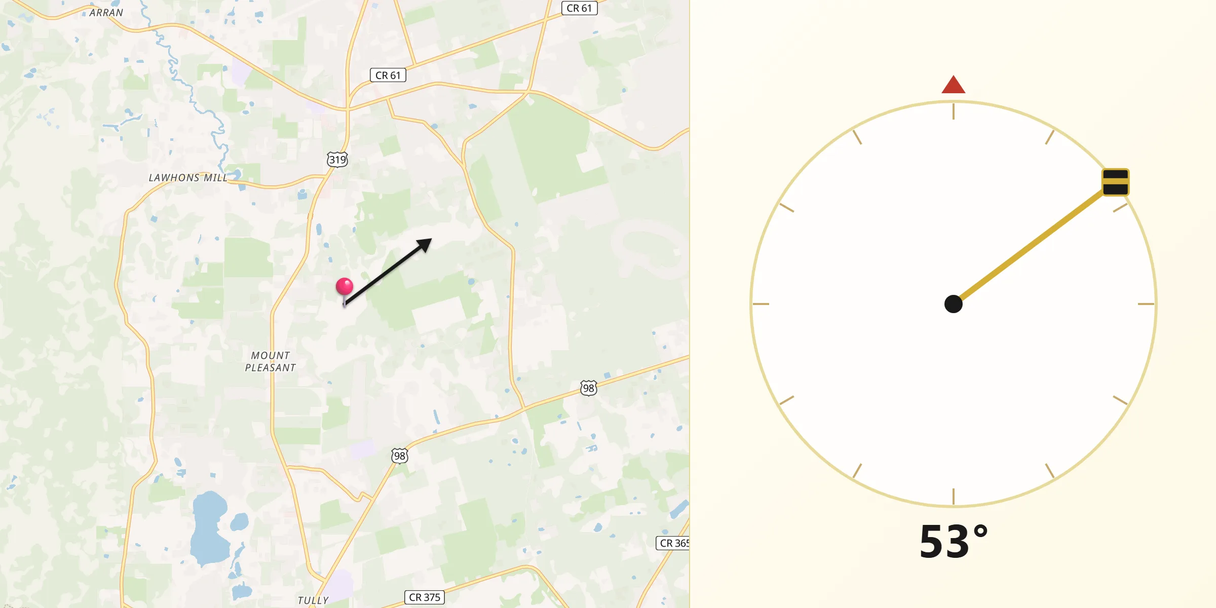 Qibla Direction from Wakulla