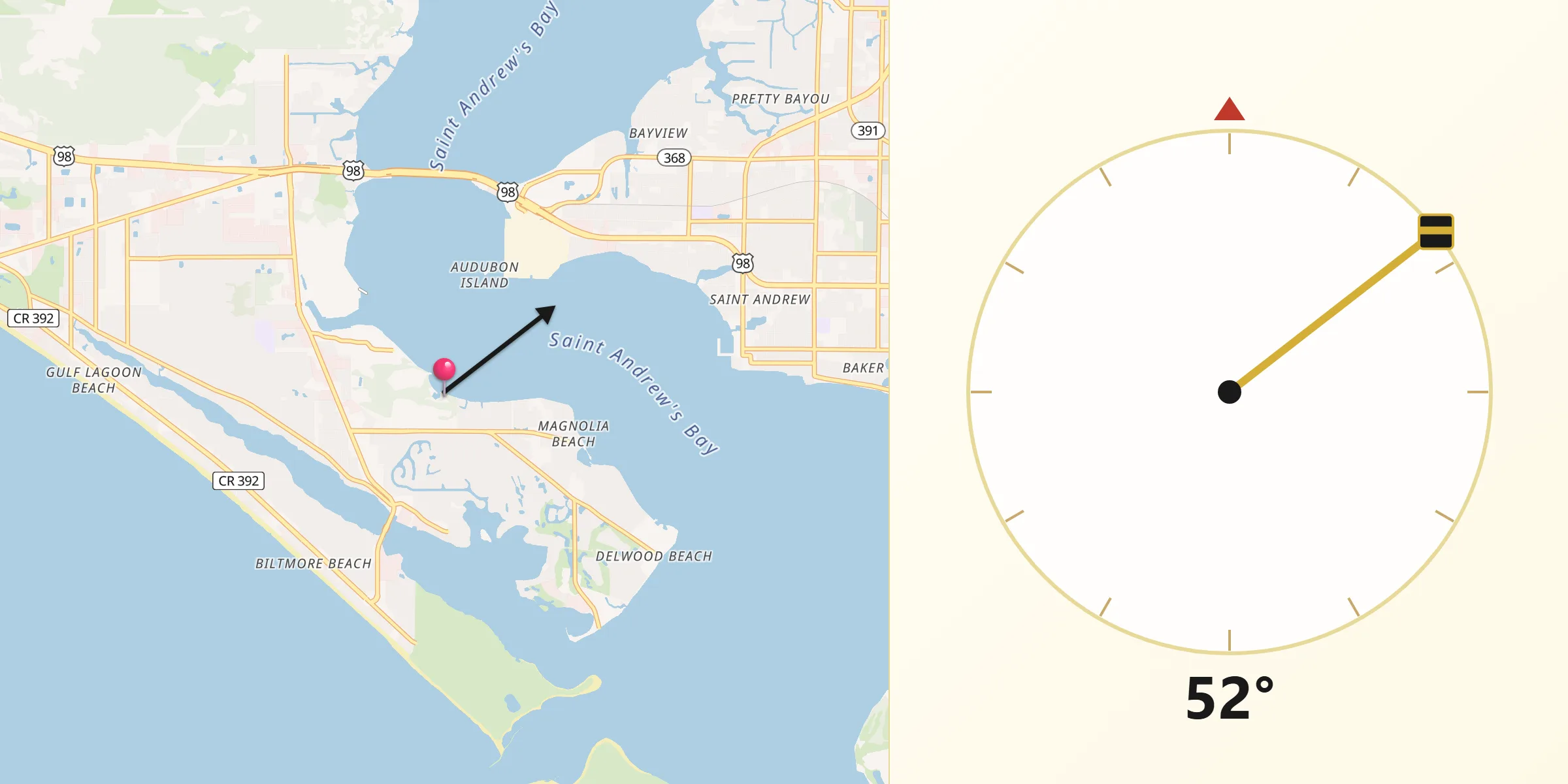 Qibla Direction from Upper Grand Lagoon