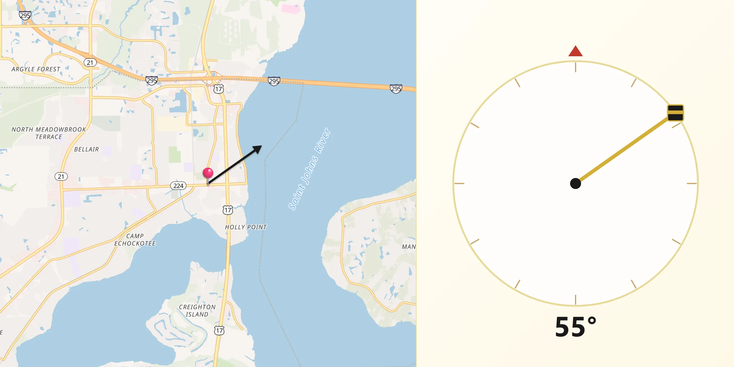 Qibla Direction from Orange Park