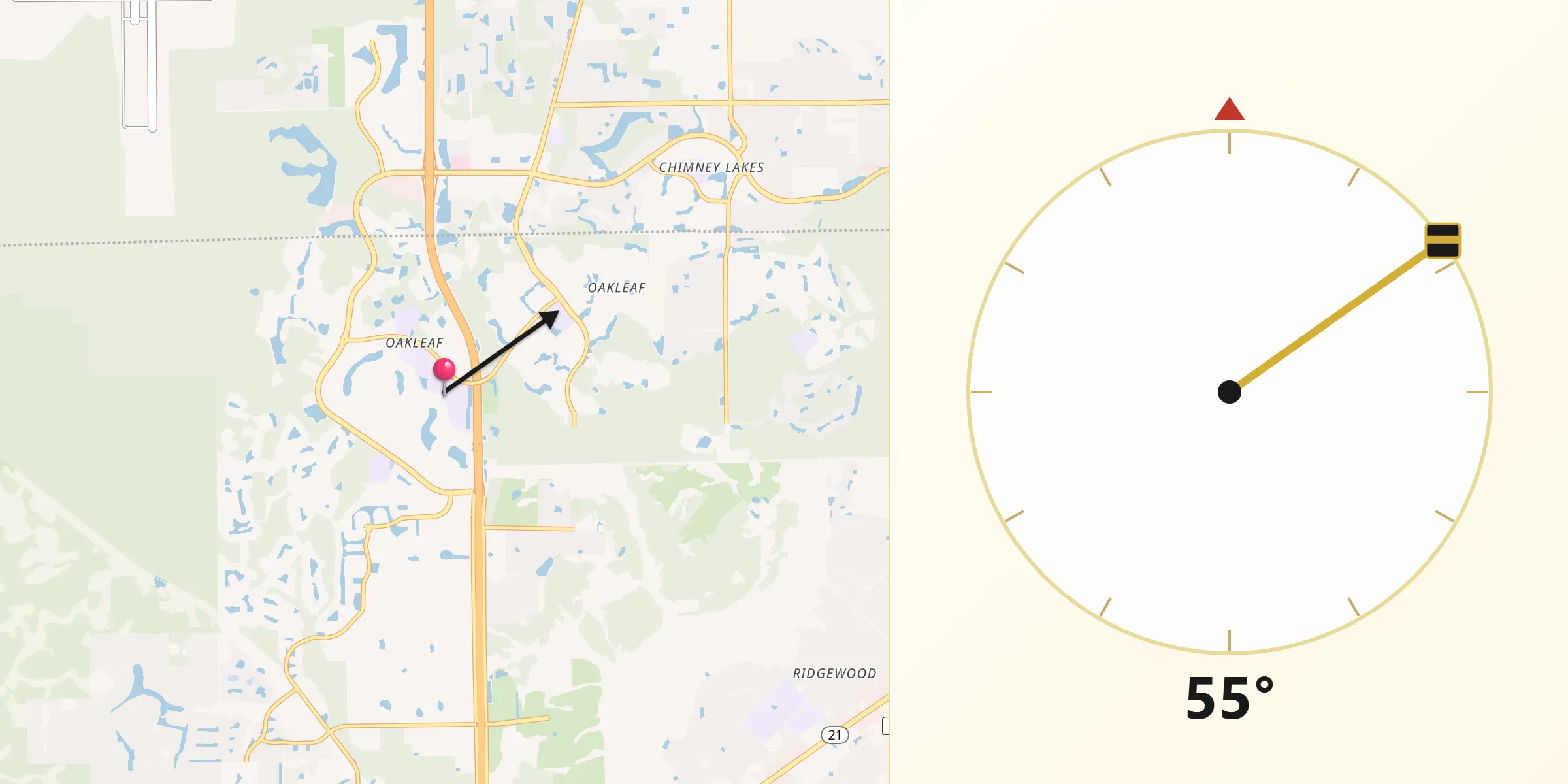 Qibla Direction from Oakleaf Plantation