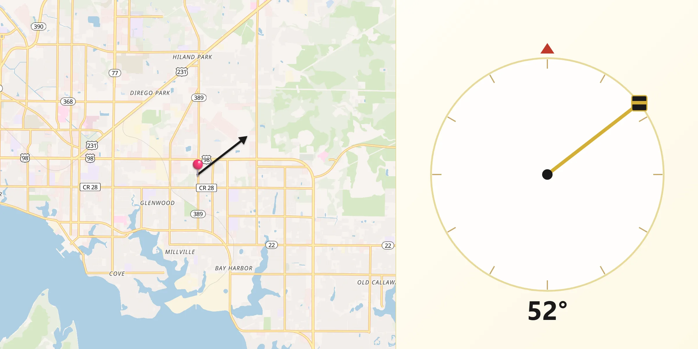 Qibla Direction from Cedar Grove