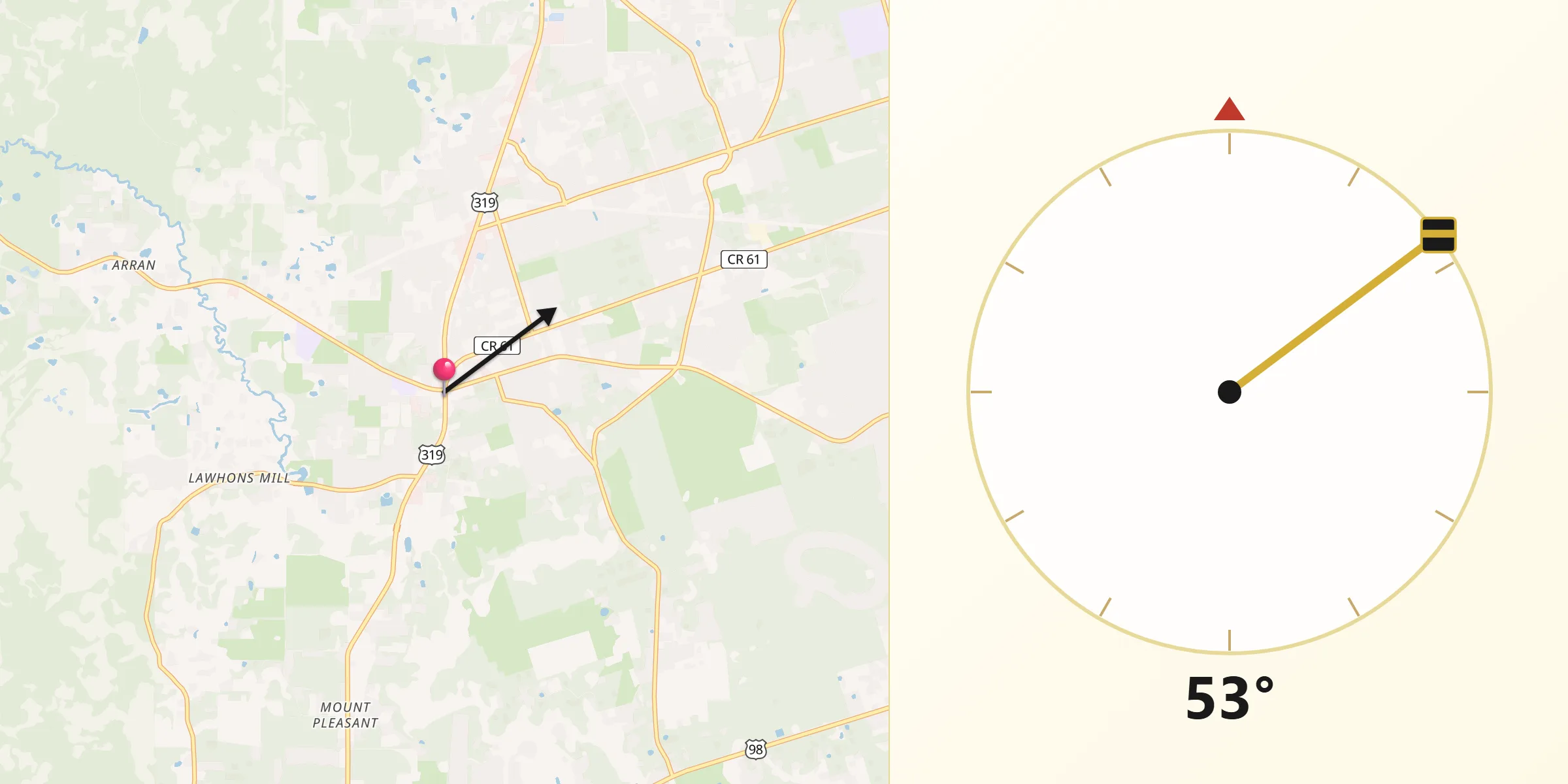Qibla Direction from Crawfordville